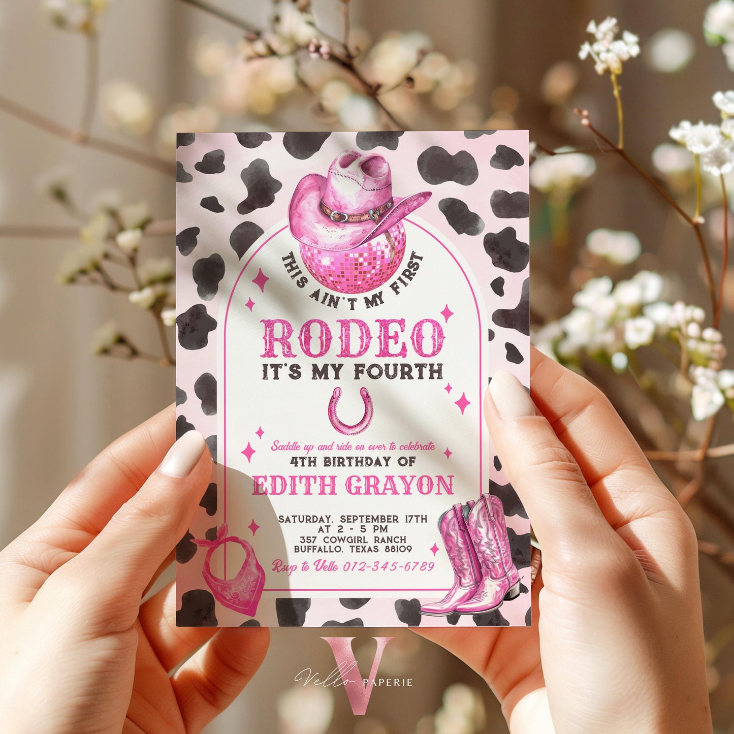 Full Edit Ain't First Rodeo Space Cowgirl Birthday Invitation | Pink Disco Cowgirl Party Invite | Any Age Rodeo Disco Western NashvilleParty