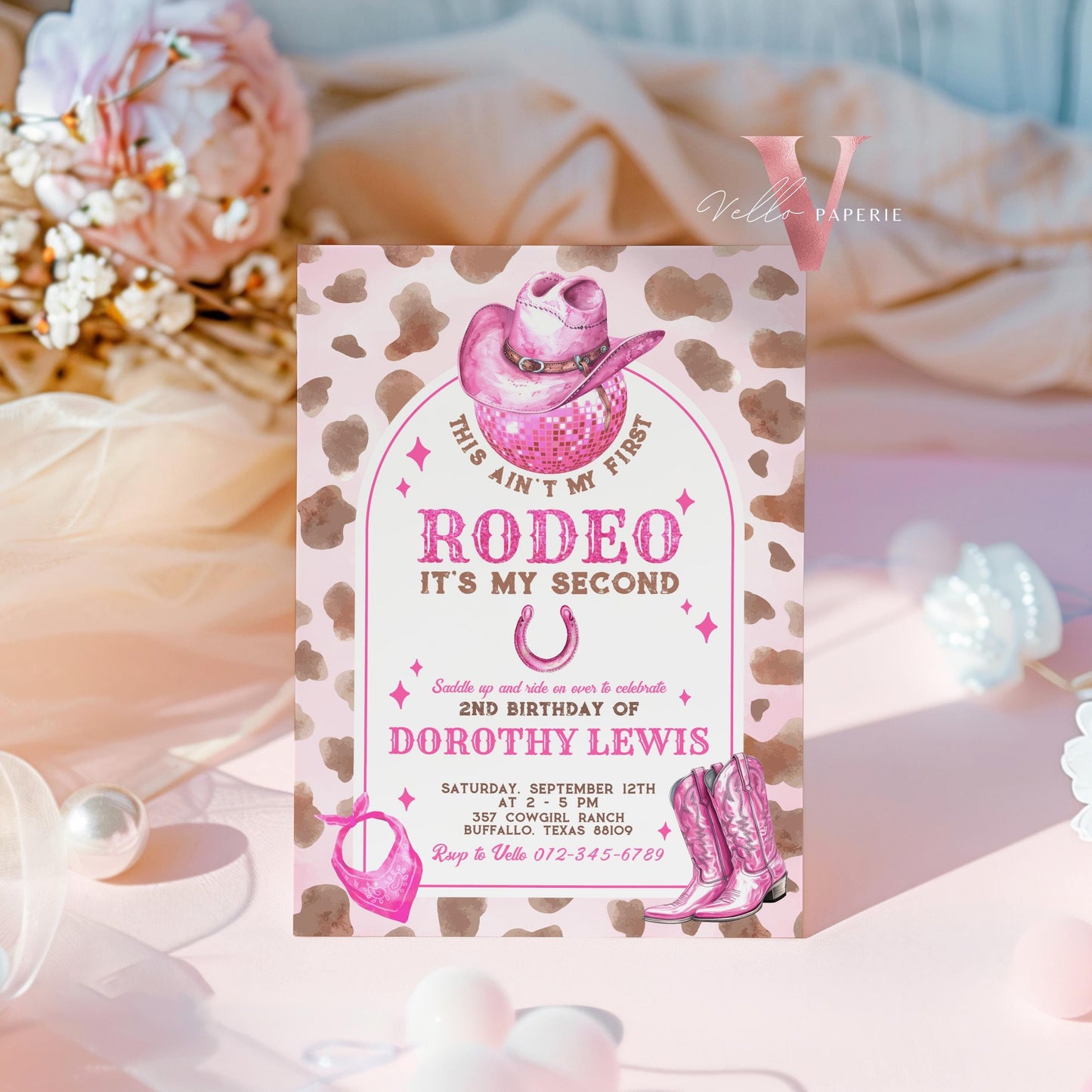 Full Edit Ain't First Rodeo Space Cowgirl Birthday Invitation | Pink Disco Cowgirl Party Invite | Any Age Rodeo Disco Western NashvilleParty