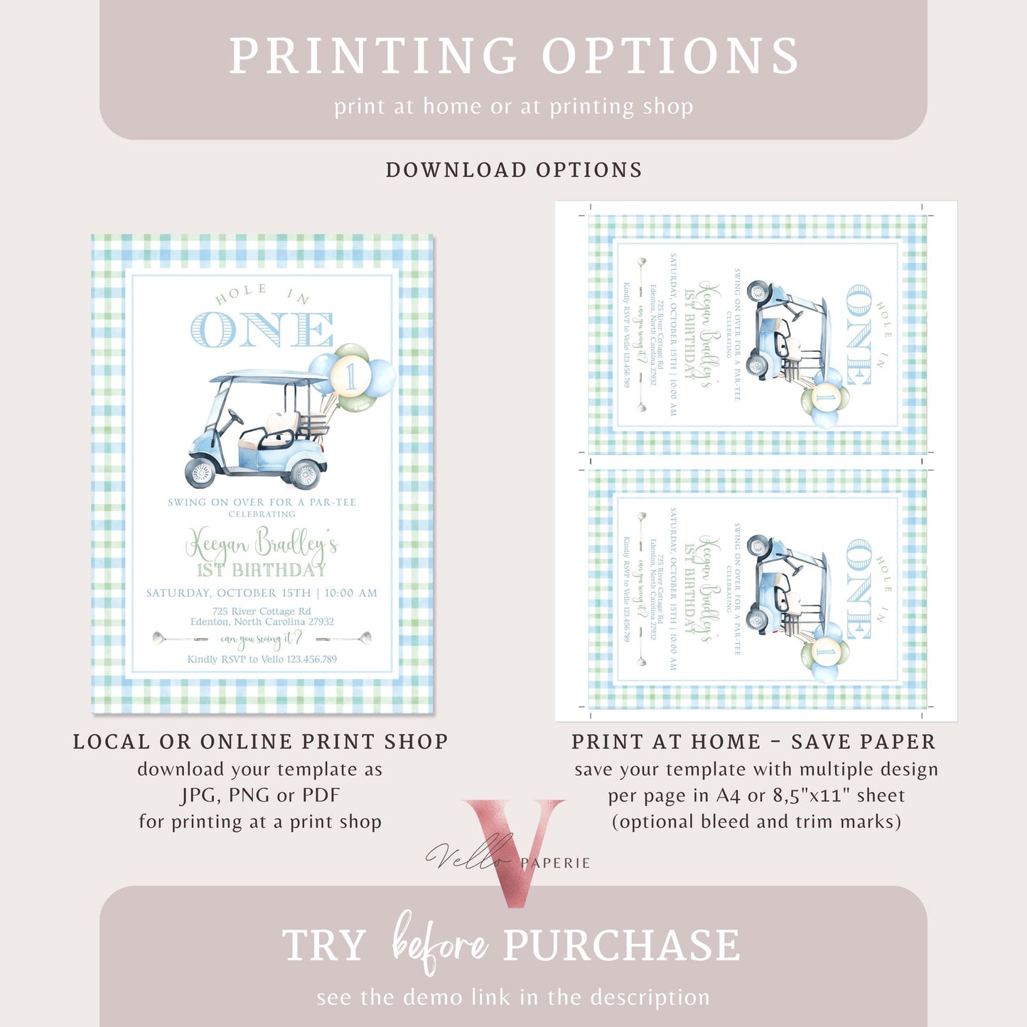 Editable Hole In One Birthday or Baby Shower Bundle | Lets Par-tee Golf ANY AGE Party Decor | Golfing Masters Blue Favors, Invite BGB01