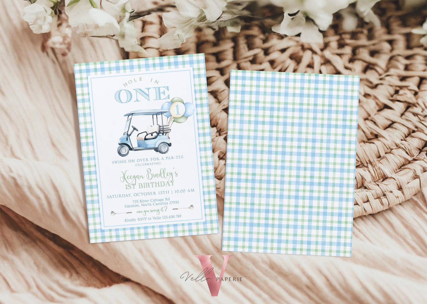 Editable Hole In One Birthday or Baby Shower Bundle | Lets Par-tee Golf ANY AGE Party Decor | Golfing Masters Blue Favors, Invite BGB01