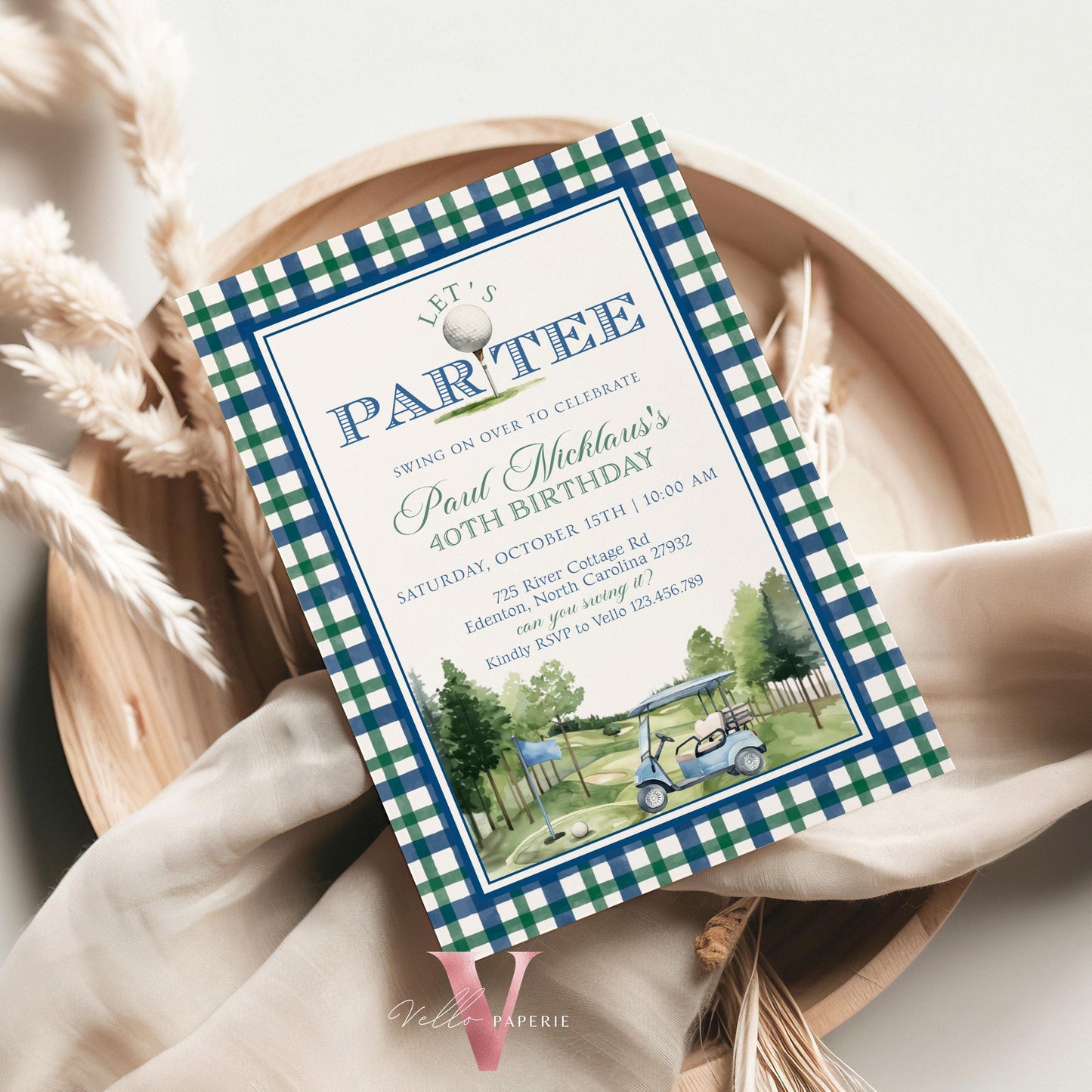 Editable Let's Par-tee Birthday Invitation | Blue and Green Golf Watercolor Birthday Par-tee Invite | Modern Golf Master Party Hole In One