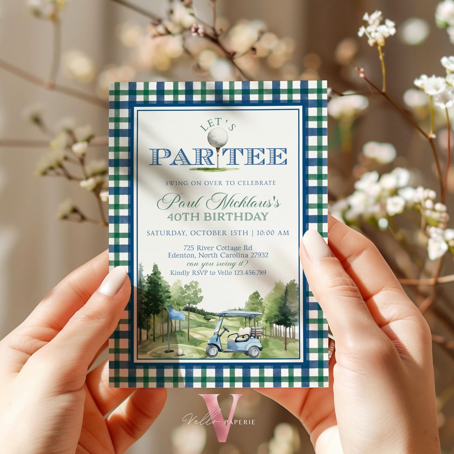 Editable Let's Par-tee Birthday Invitation | Blue and Green Golf Watercolor Birthday Par-tee Invite | Modern Golf Master Party Hole In One