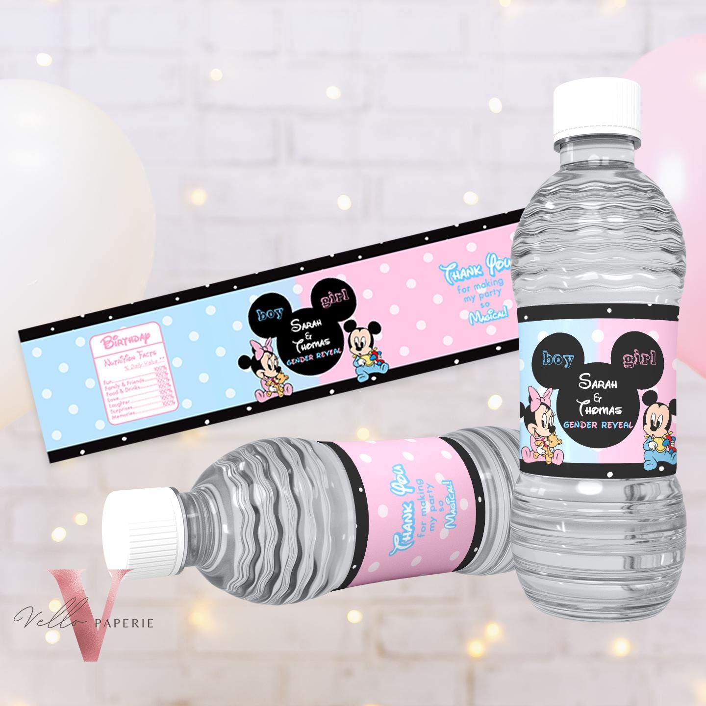 Mouse BABY Shower Party Favors | Gender Reveal Minnie Mickey Party Chips Bag, Water Bottle Label, Caprisun, Rice Krispie, Thanks Tag MBS02