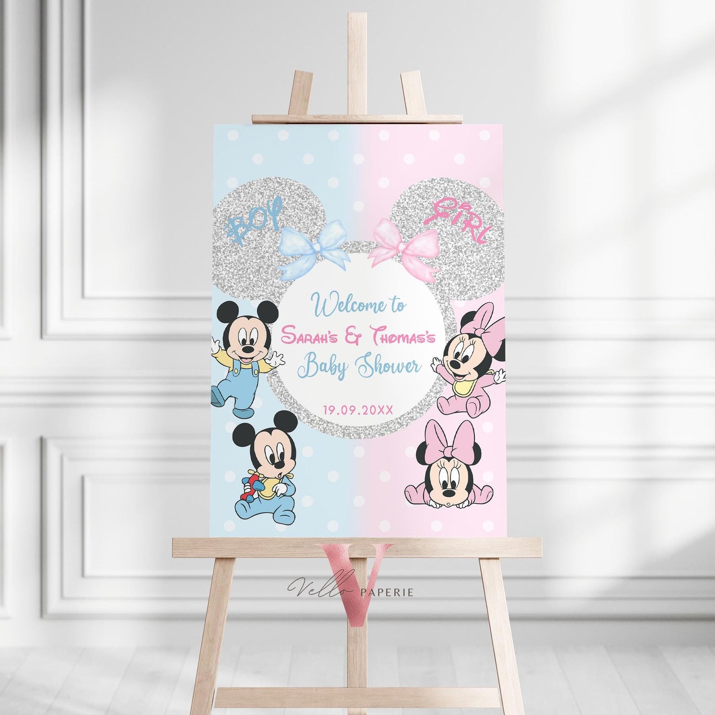 Minnie Mickey BABY Shower BUNDLE | Gender Reveal Mouse Party Invite, Sign, Chips Bag Water Bottle Label Caprisun Rice Krispie TQ Tag MBS01