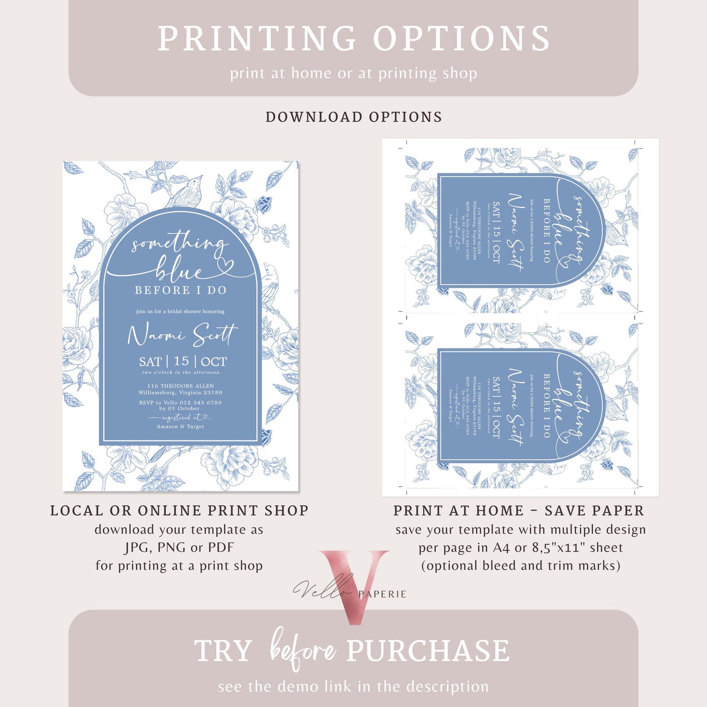Something Blue before I DO Bridal Shower Party Invitation | Blue Toile de Juoy Flower Invite | Arch Vintage Blue Botanical Bride to Be SBB01