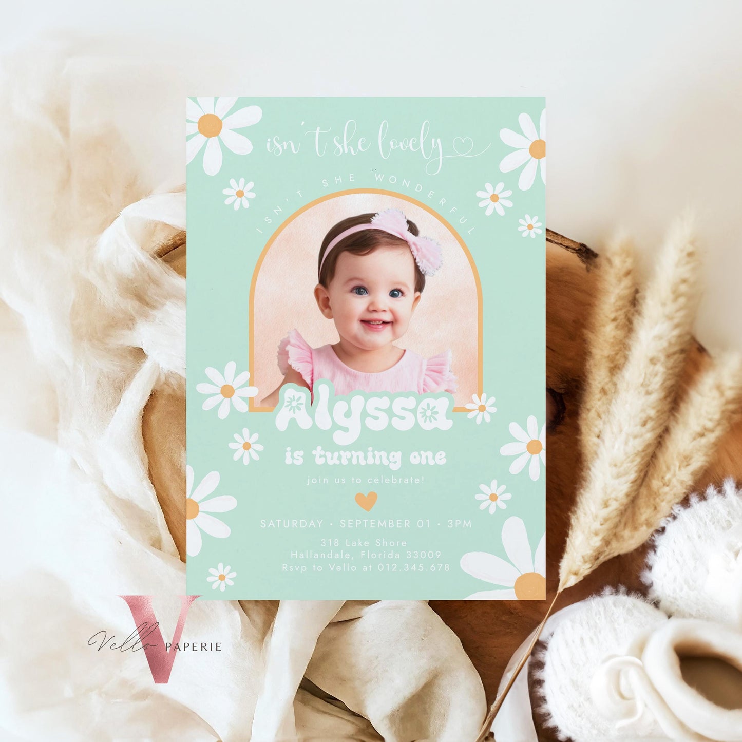 Any Age Photo Daisy Birthday Invitation | Wild Daisy Floral Birthday Invite | Bohemian Daisy Birthday | Purple Isn't She Lovely Wonderful