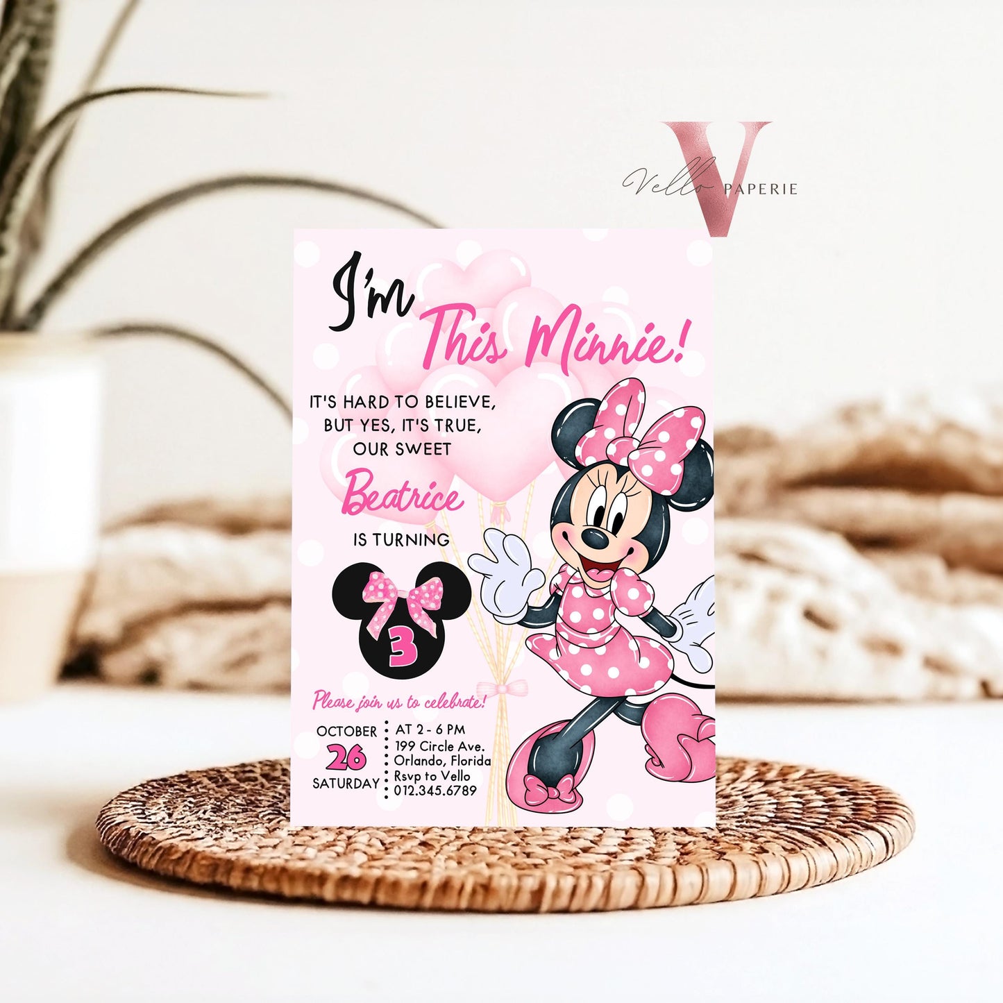 Self Editable Any Age Oh Toodlers Minnie Mouse Birthday Invitation, Light Pink Polka Dot Invite, Small Girl Birthday Party Instant MMB02