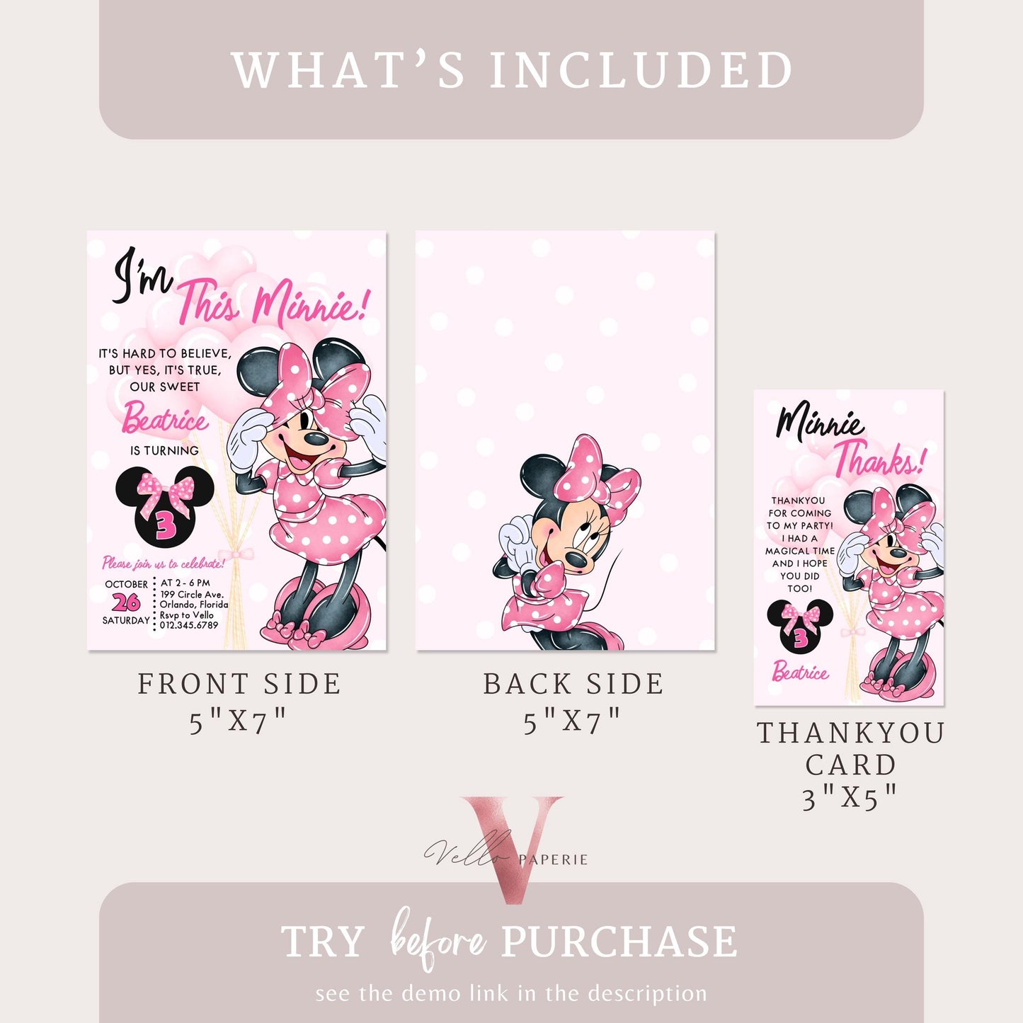 Free Thankyou Tag Any Age Oh Toodlers Minnie Mouse Birthday Invitation, Light Pink Polka Dot Invite, Small Girl Birthday Party Instant MMB02