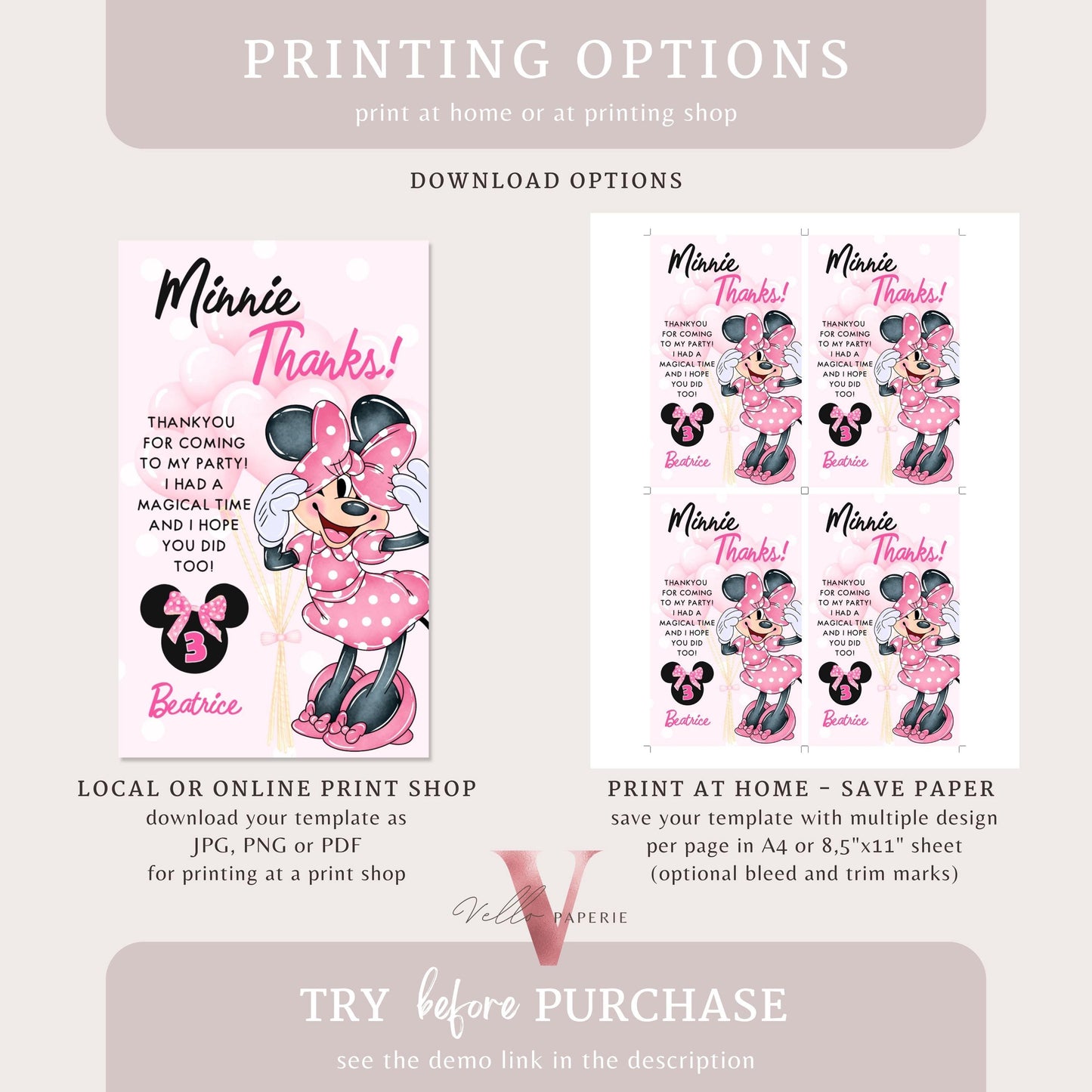 Free Thankyou Tag Any Age Oh Toodlers Minnie Mouse Birthday Invitation, Light Pink Polka Dot Invite, Small Girl Birthday Party Instant MMB02