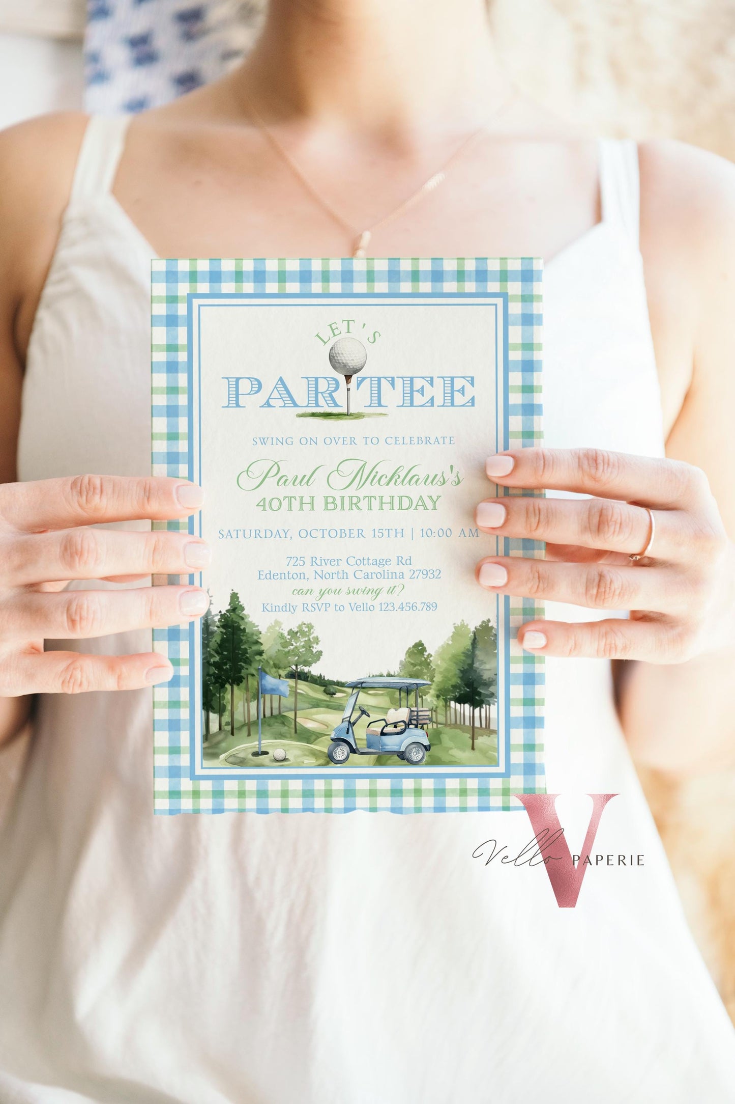Editable Let's Par-tee Birthday Invitation | Blue and Green Golf Watercolor Birthday Par-tee Invite | Modern Golf Master Party Hole In One