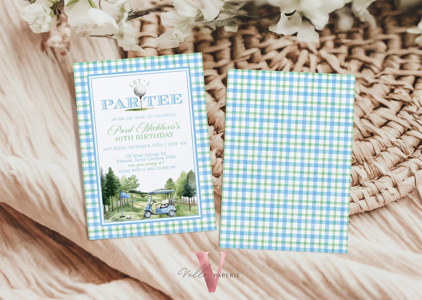 Editable Let's Par-tee Birthday Invitation | Blue and Green Golf Watercolor Birthday Par-tee Invite | Modern Golf Master Party Hole In One