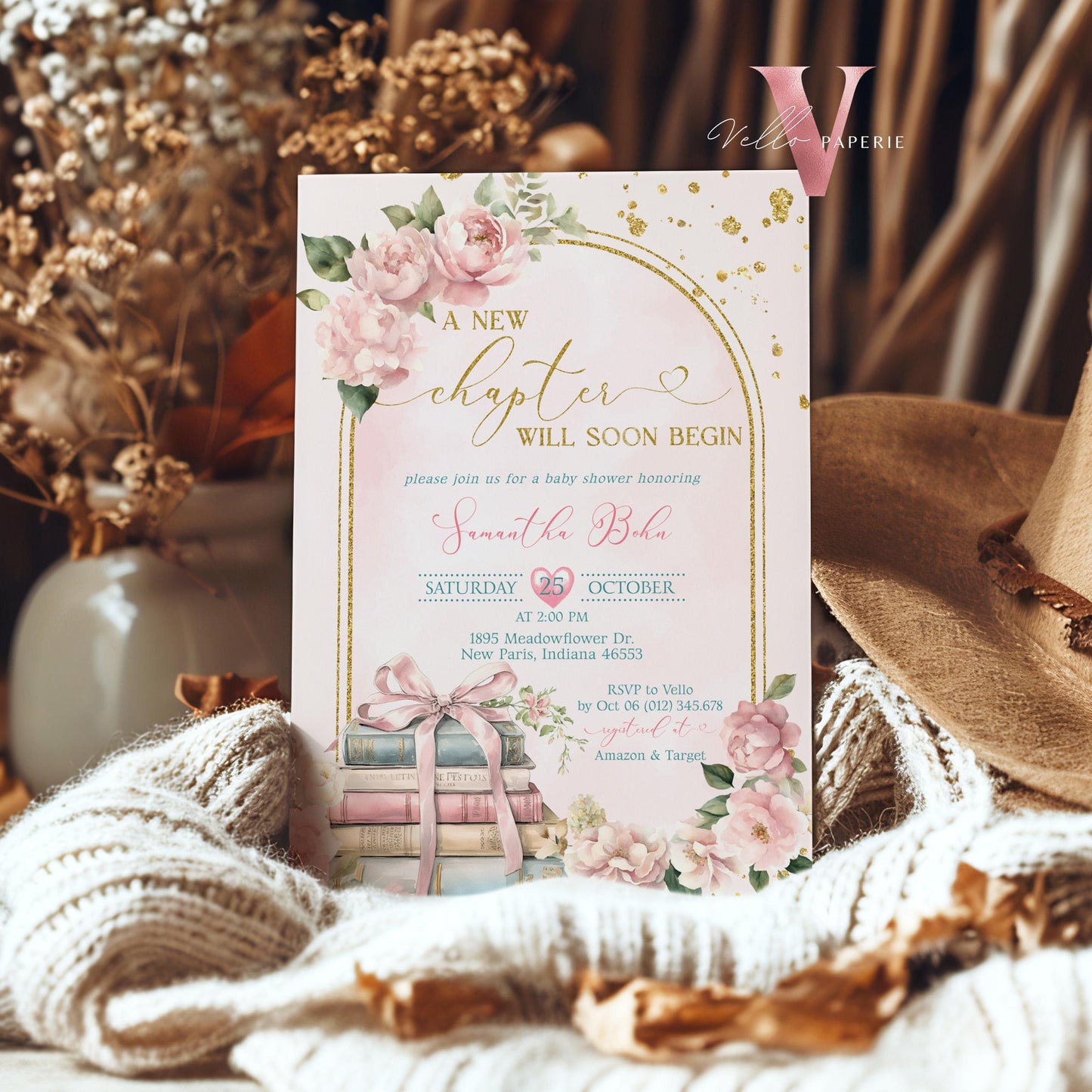 Free Diaper Raffle, Book, Thankyou Card | Storybook Baby Shower Invitation Bundle | New Chapter is About to Begin Book Baby Shower Invite