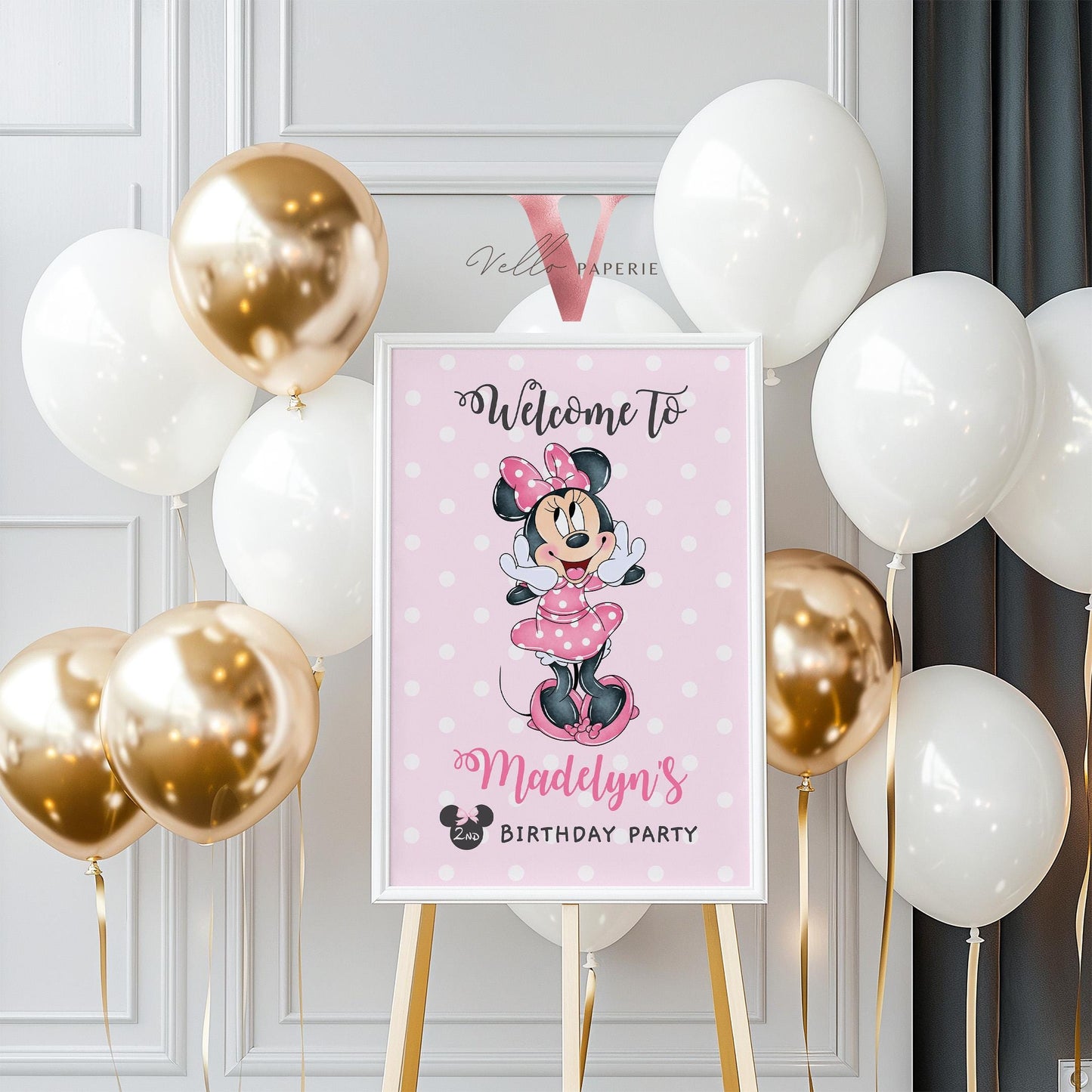 Editable Any Age Minnie Mouse Birthday Welcome Sign | Light Pink Polkadot Minnie Party Decor Sign | Kid Minnie Pink Birthday Sign MMB01