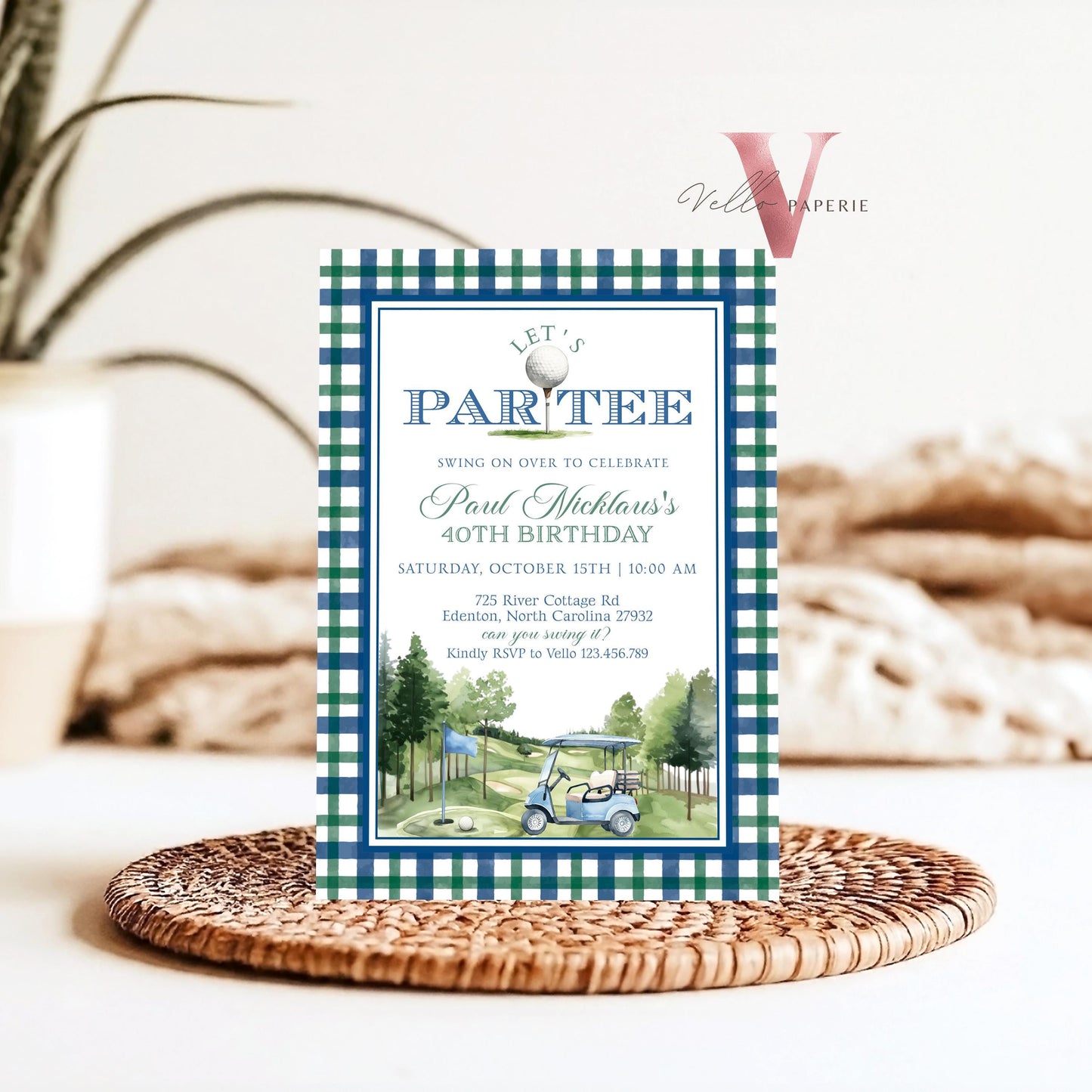 Editable Let's Par-tee Birthday Invitation | Blue and Green Golf Watercolor Birthday Par-tee Invite | Modern Golf Master Party Hole In One
