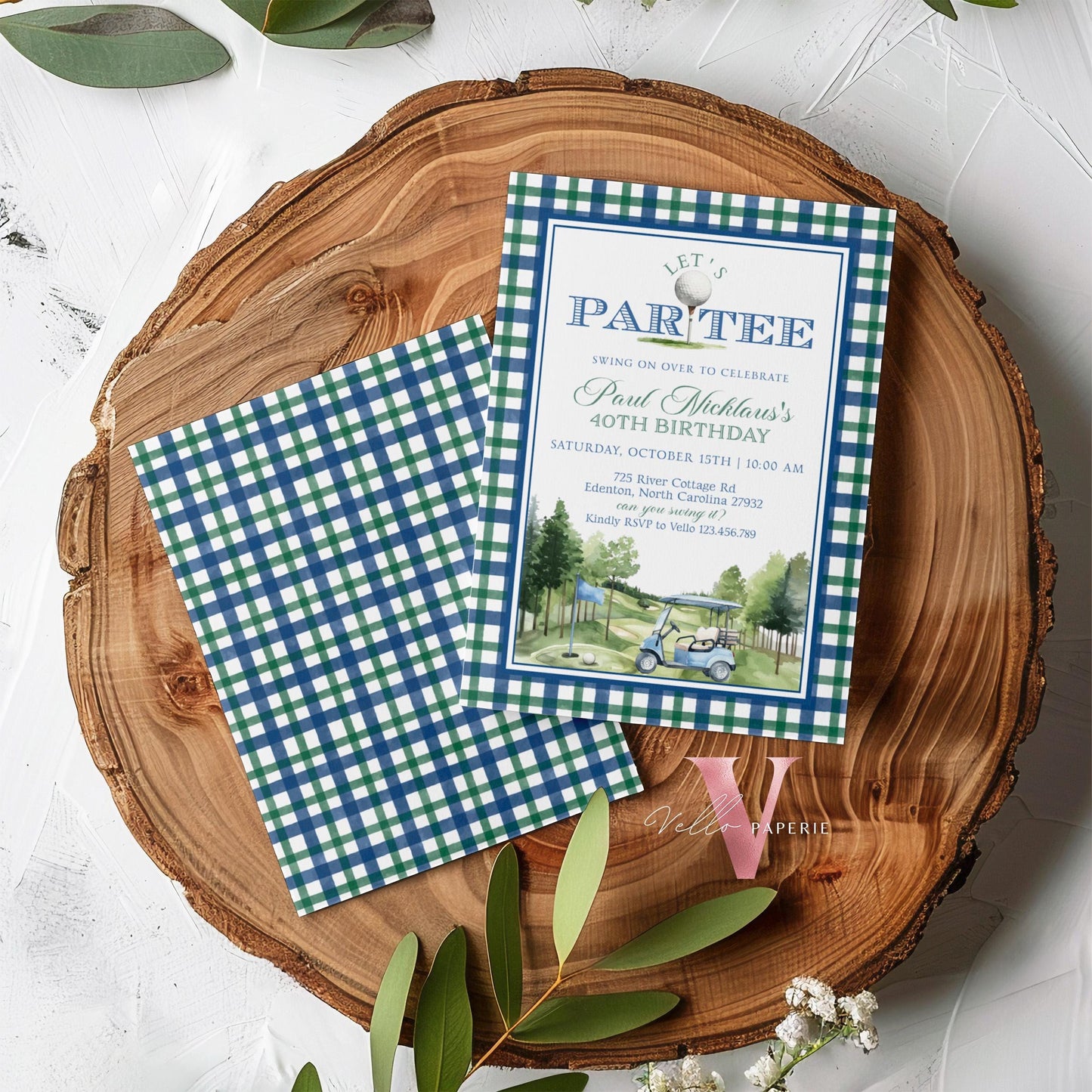 Editable Let's Par-tee Birthday Invitation | Blue and Green Golf Watercolor Birthday Par-tee Invite | Modern Golf Master Party Hole In One
