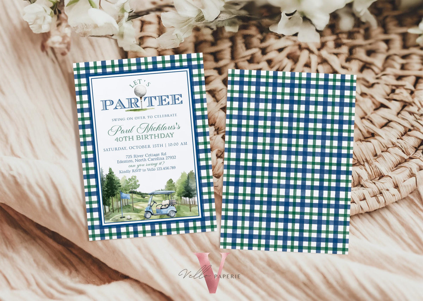 Editable Let's Par-tee Birthday Invitation | Blue and Green Golf Watercolor Birthday Par-tee Invite | Modern Golf Master Party Hole In One