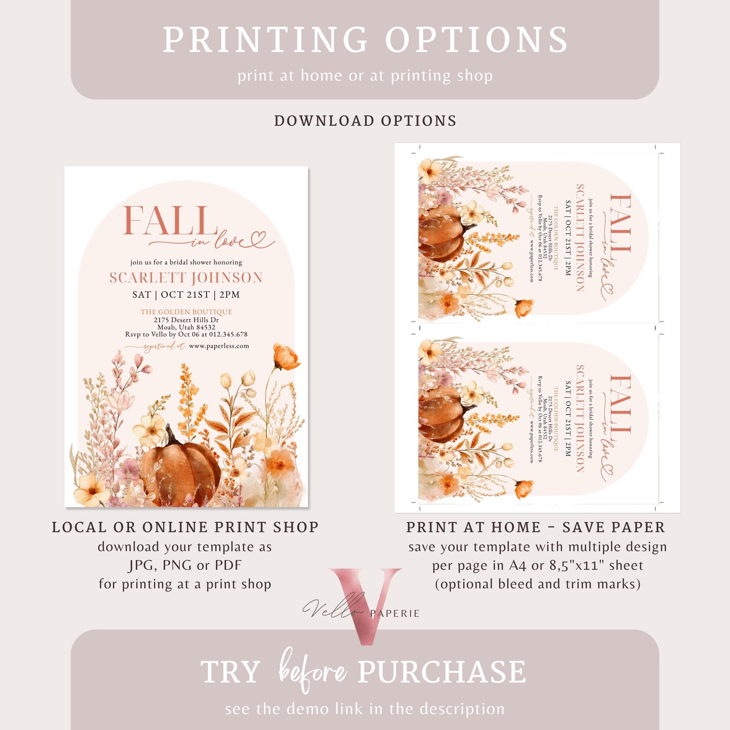Pumpkin Fall In Love Bridal Shower Invitation | Editable Autumn Flower Bride Shower Invite | Modern Terracota Rustic Flower Wedding Shower