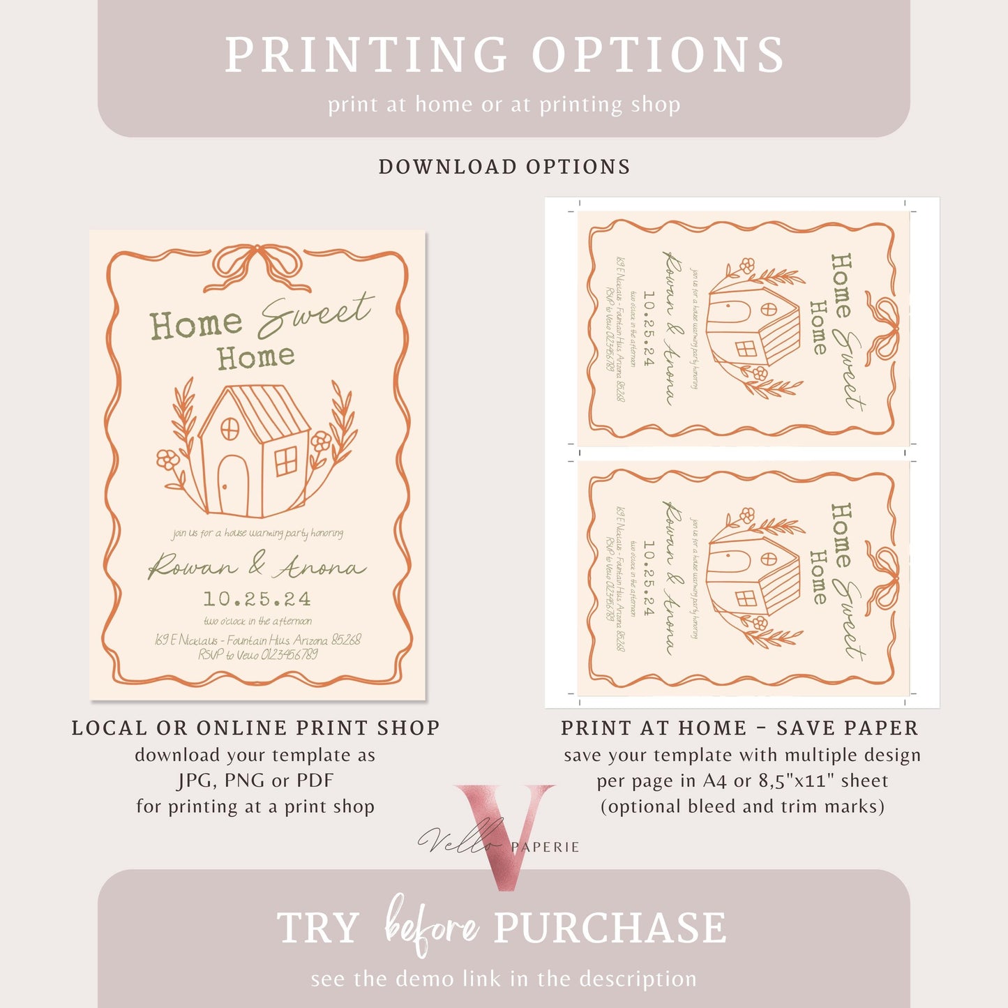 Full Editable Colors Handdrawn House Warming Invitation | Home Sweet Home Party Invite | Modern Minimalist New House Celebration Fall Theme