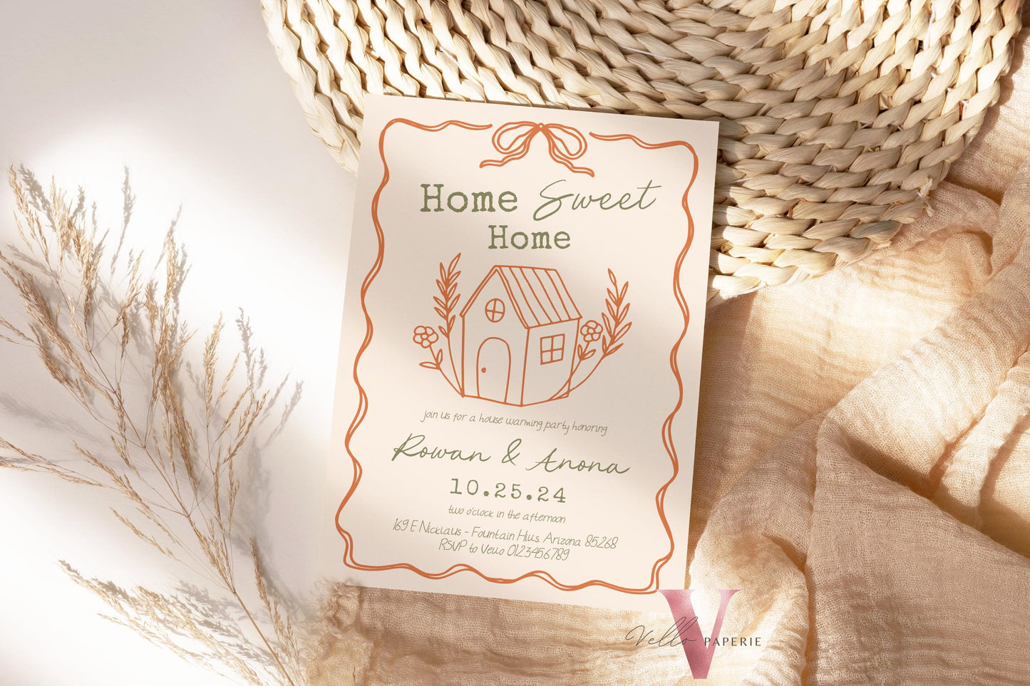 Full Editable Colors Handdrawn House Warming Invitation | Home Sweet Home Party Invite | Modern Minimalist New House Celebration Fall Theme