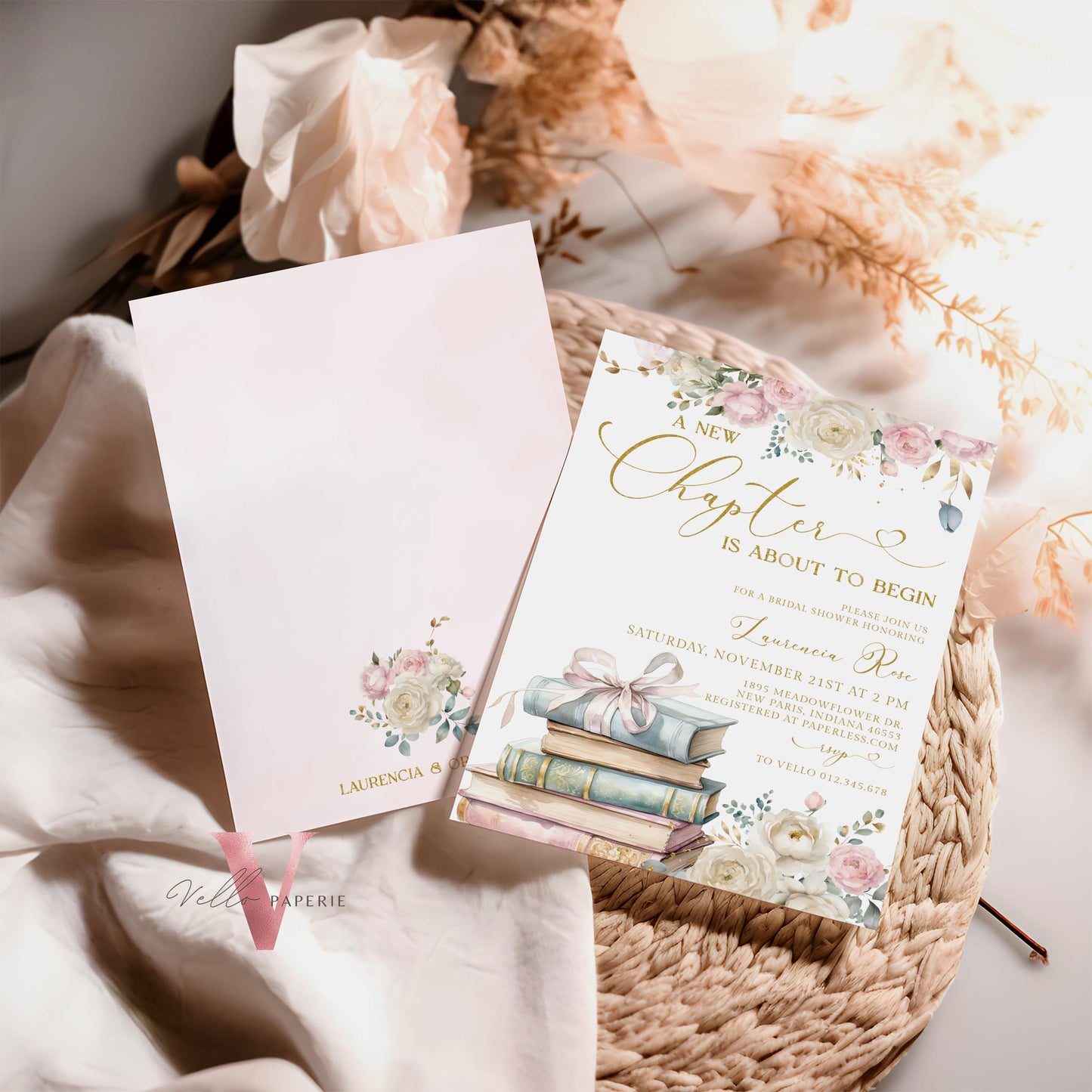 Neutral Gold Storybook Bridal Shower Invitation | New Chapter is About to Begin Book Bridal Shower Invite | Book Lover Bride Shower Editable