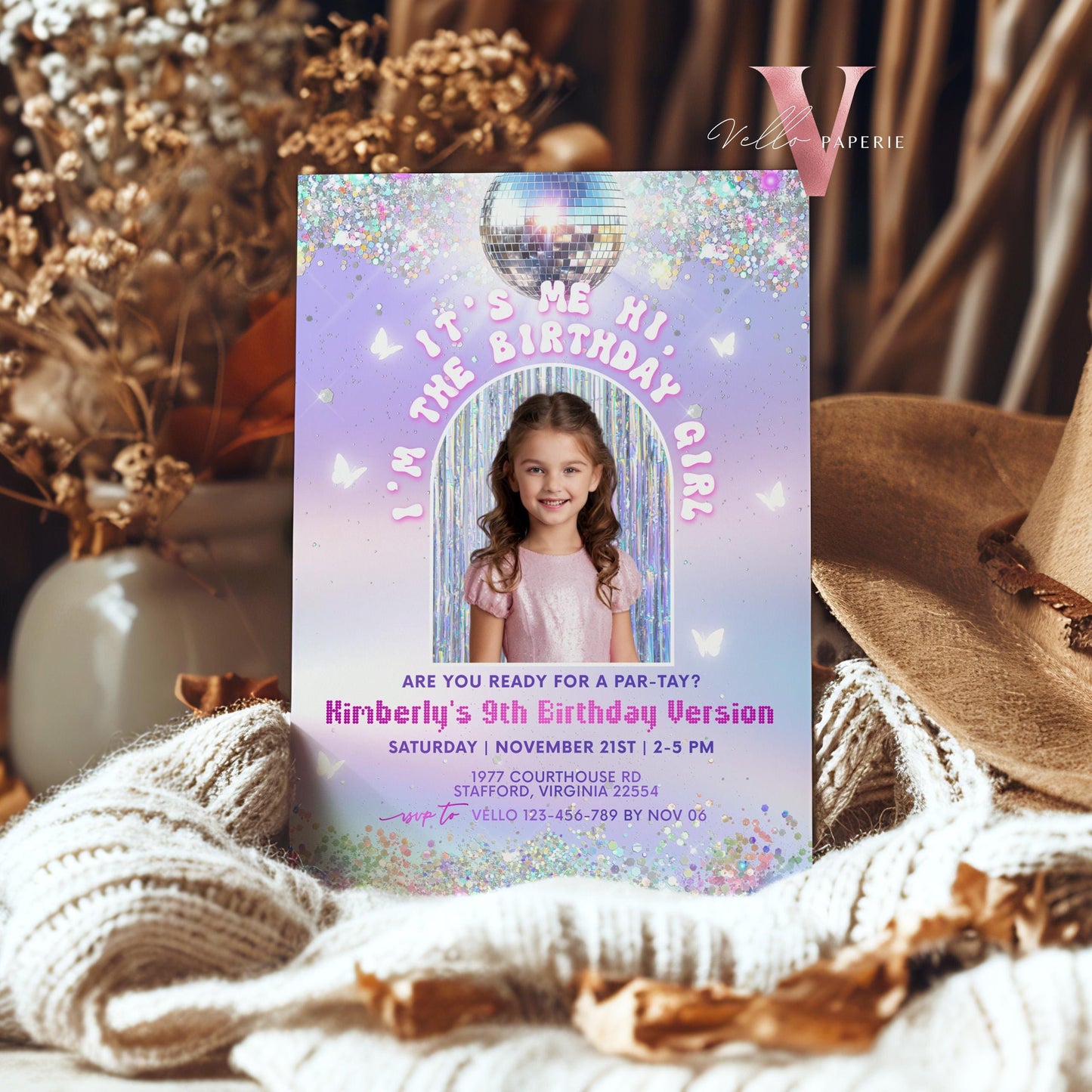 Swifti Par-Tay Birthday Party Invitation Photo | Purple Silver Sparkle Taylor Eras Music Party Invite | It's Me Hi In My Birthday Era TSP01