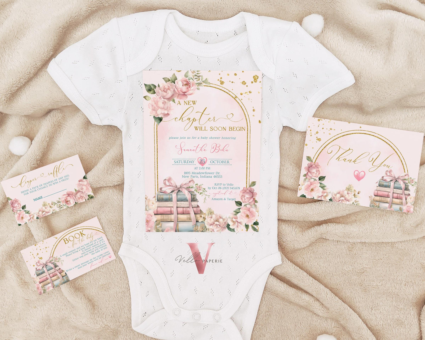 Free Diaper Raffle, Book, Thankyou Card | Storybook Baby Shower Invitation Bundle | New Chapter is About to Begin Book Baby Shower Invite