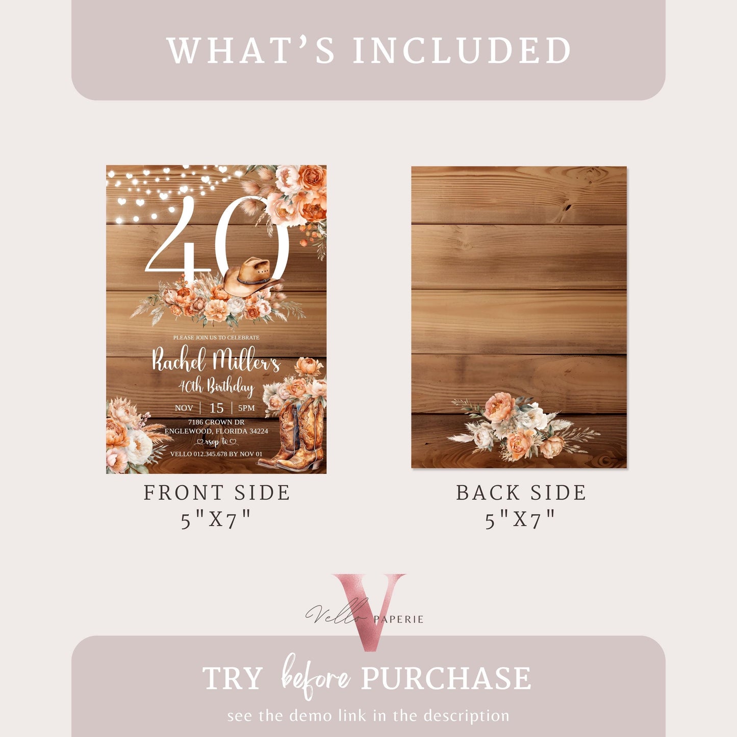 Western Rustic FALL EDITABLE AGE Birthday Party Invitation | Autumn Floral Pumpkin Birthday Invite | Rustic Wooden Terracota Autumn Flower