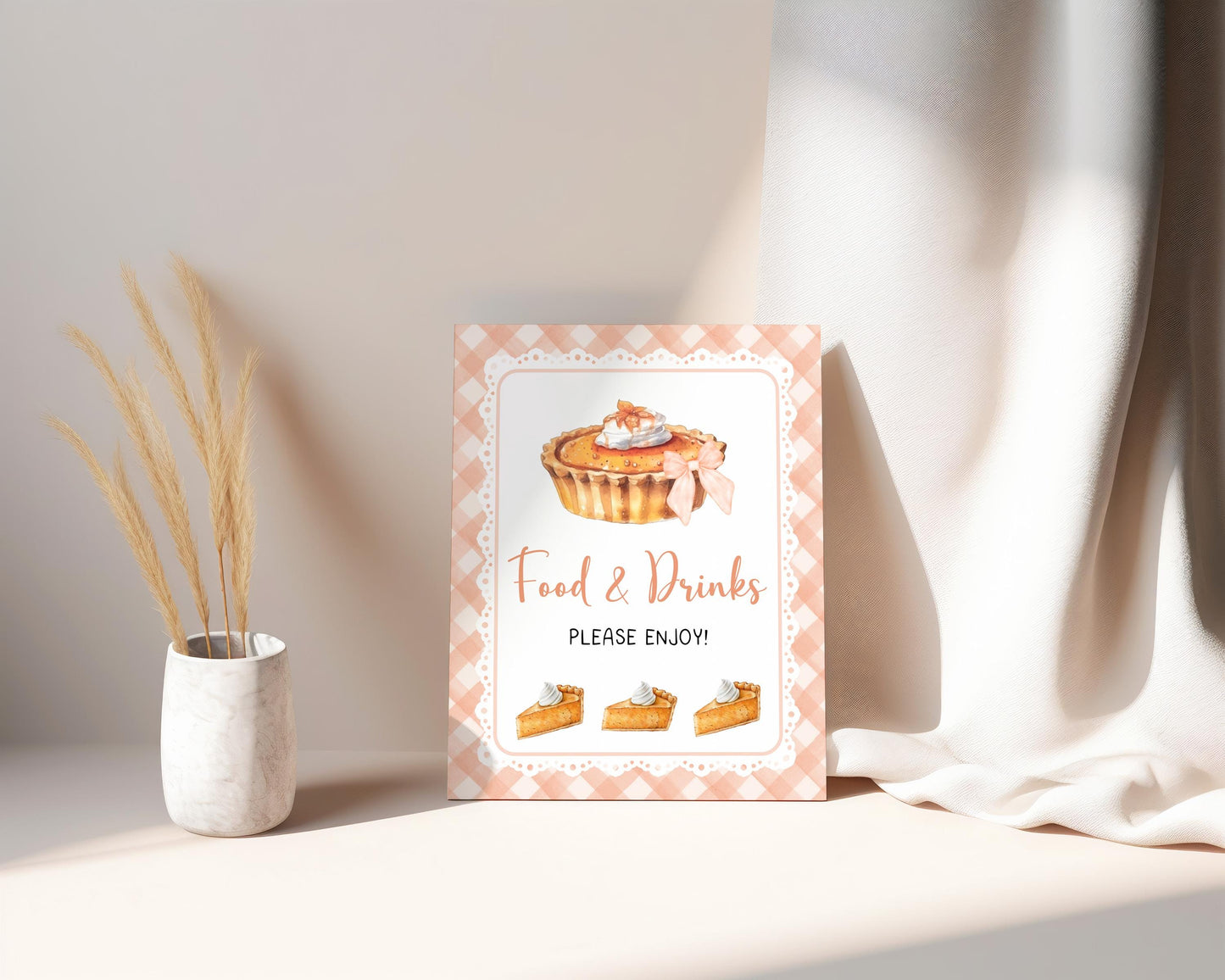 Editable Cutie Pie Baby Shower Premade Sign | FALL Autumn Cutie Pie Baby Shower Decor Sign | Orange Gingham Pie Party Table Sign CPB01