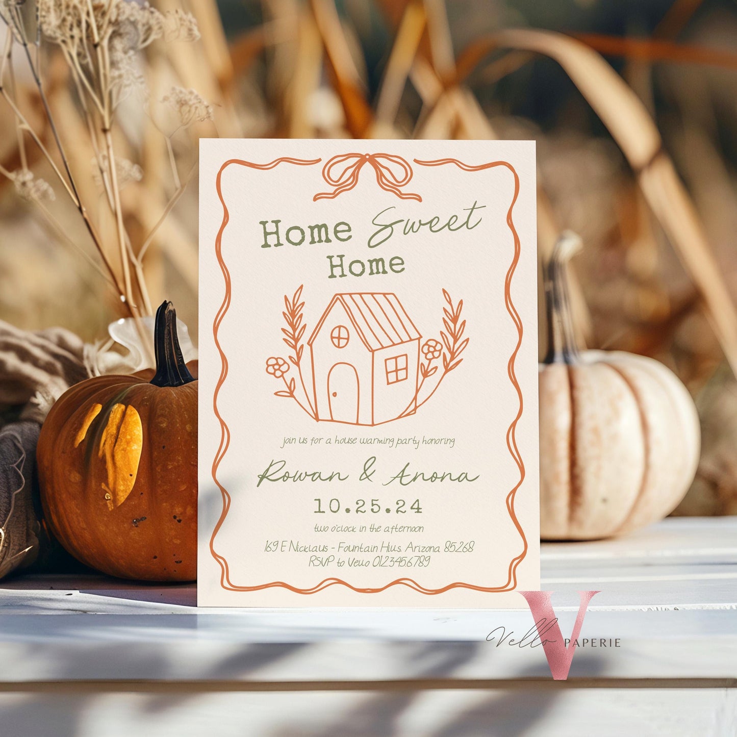 Full Editable Colors Handdrawn House Warming Invitation | Home Sweet Home Party Invite | Modern Minimalist New House Celebration Fall Theme