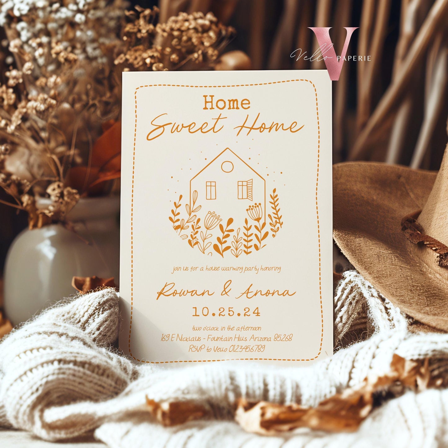 Full Editable Colors Handdrawn House Warming Invitation | Home Sweet Home Party Invite | Modern Minimalist New House Celebration Neutral