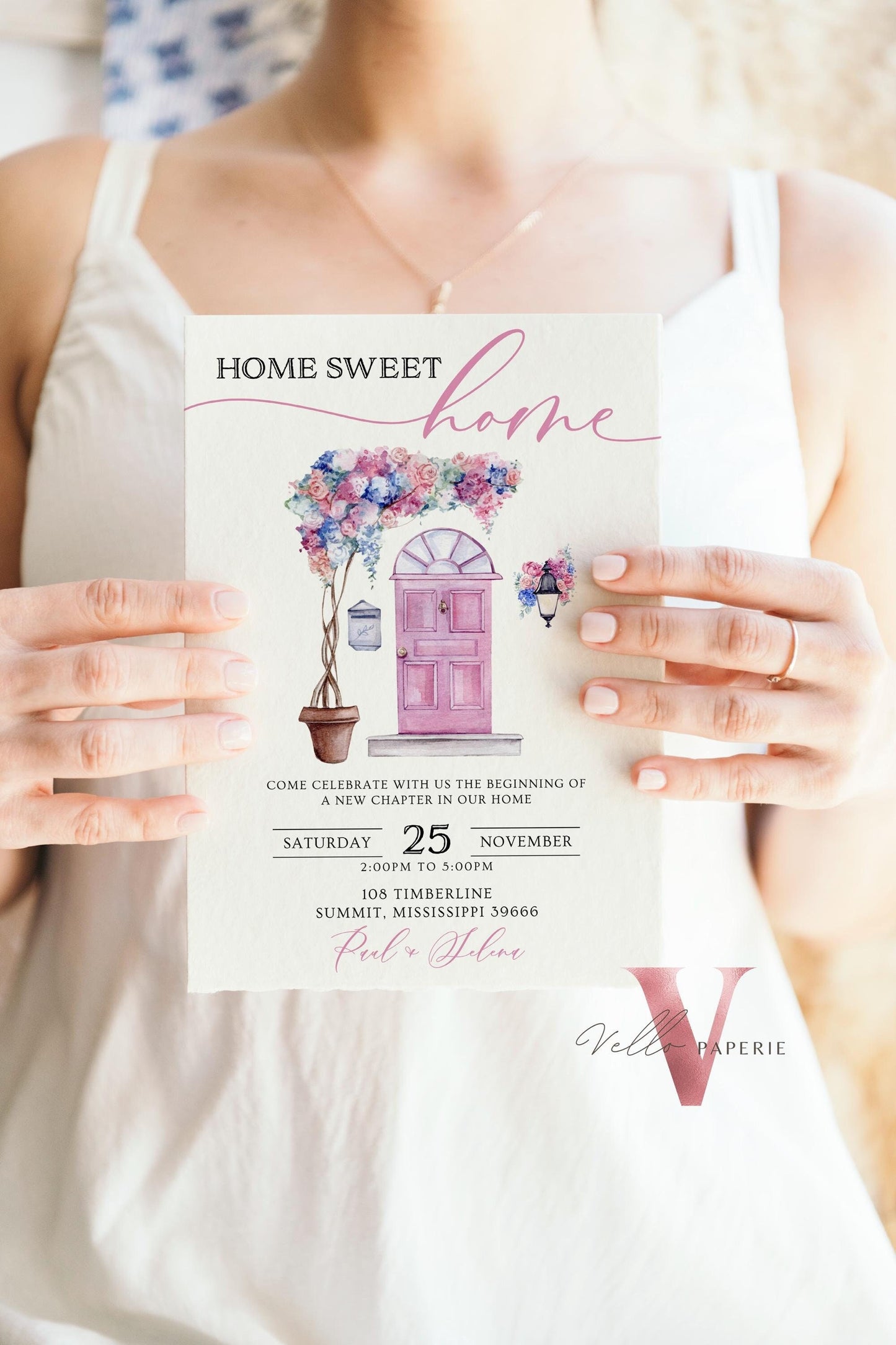 Neutral Floral House Warming Invitation | Entrydoor watercolor Home Sweet Home Party Invite | Modern Simple Flower New House Celebration