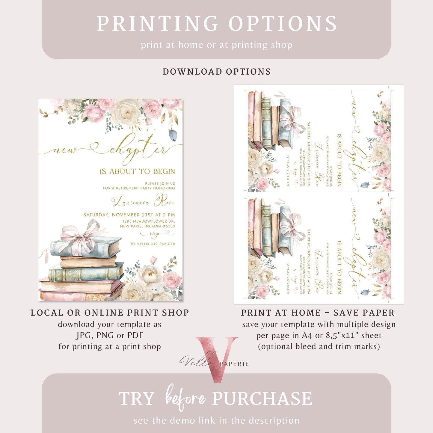 Storybook Retirement Party Invitation | New Chapter is About to Begin Book Retire Celebration Invite | Modern Gold Retirement Party