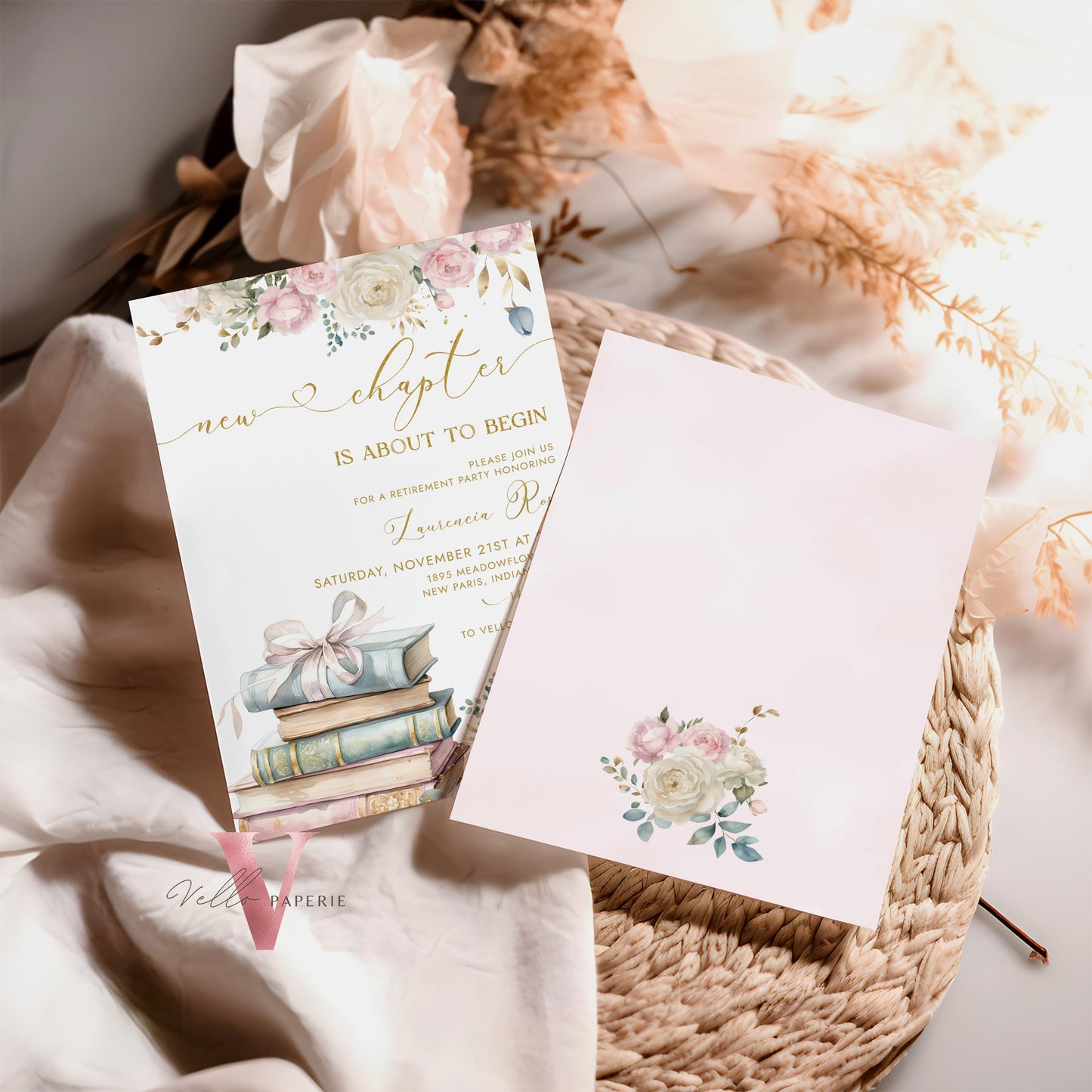 Storybook Retirement Party Invitation | New Chapter is About to Begin Book Retire Celebration Invite | Modern Gold Retirement Party
