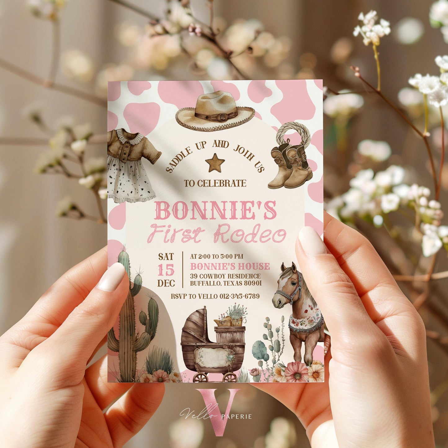 Editable "Age Rodeo" Yee Haw COWGIRL Birthday Invitation | Brown Pink ANY AGE Rodeo Cowgirl Party Invite | Girl Western West Wild Birthday