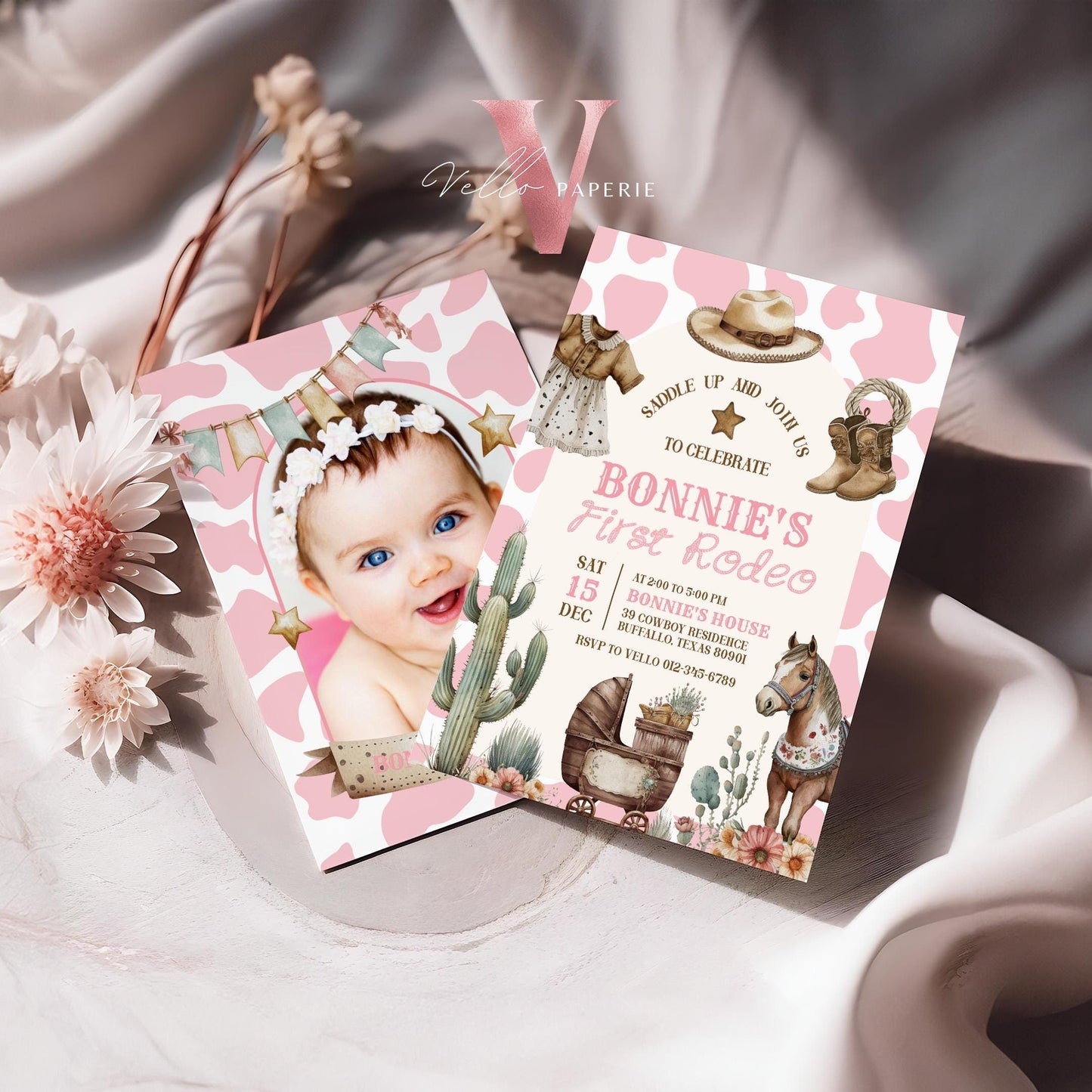 Editable "Age Rodeo" Yee Haw COWGIRL Birthday Invitation | Brown Pink ANY AGE Rodeo Cowgirl Party Invite | Girl Western West Wild Birthday