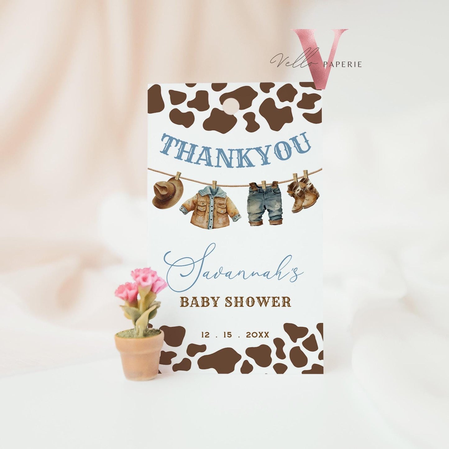 Cowboy Baby Shower or Birthday Round & Favor Tag | Wild West Little Cowboy Thankyou Card | Western Country Rodeo Baby Boy Gift Tag CBB01