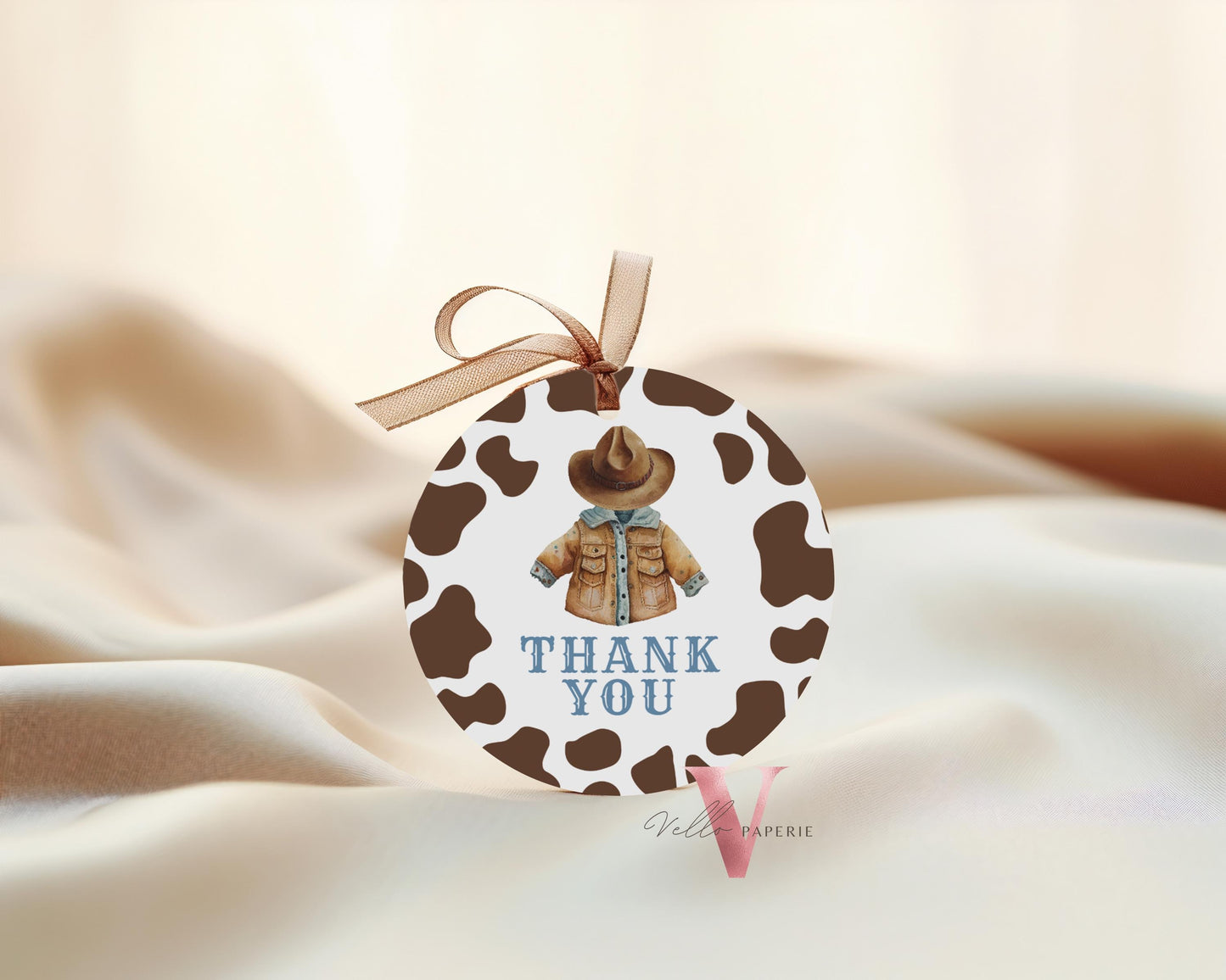 Cowboy Baby Shower or Birthday Round & Favor Tag | Wild West Little Cowboy Thankyou Card | Western Country Rodeo Baby Boy Gift Tag CBB01
