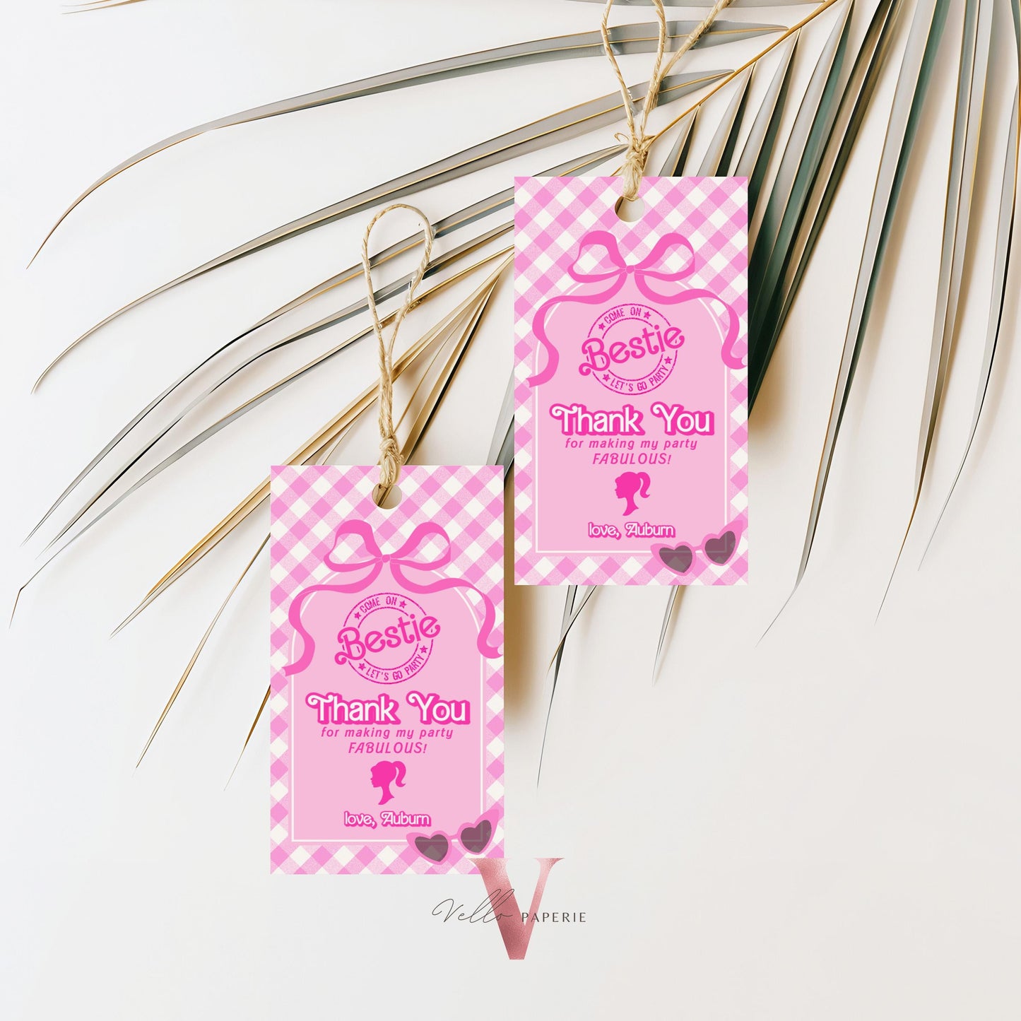 Editable "Bestie" Glam Pink Fashion Doll Birthday Invitation | Cute Pink Fashion Party | Pink Doll Gingham Come On Lets Go Party Invite PD28