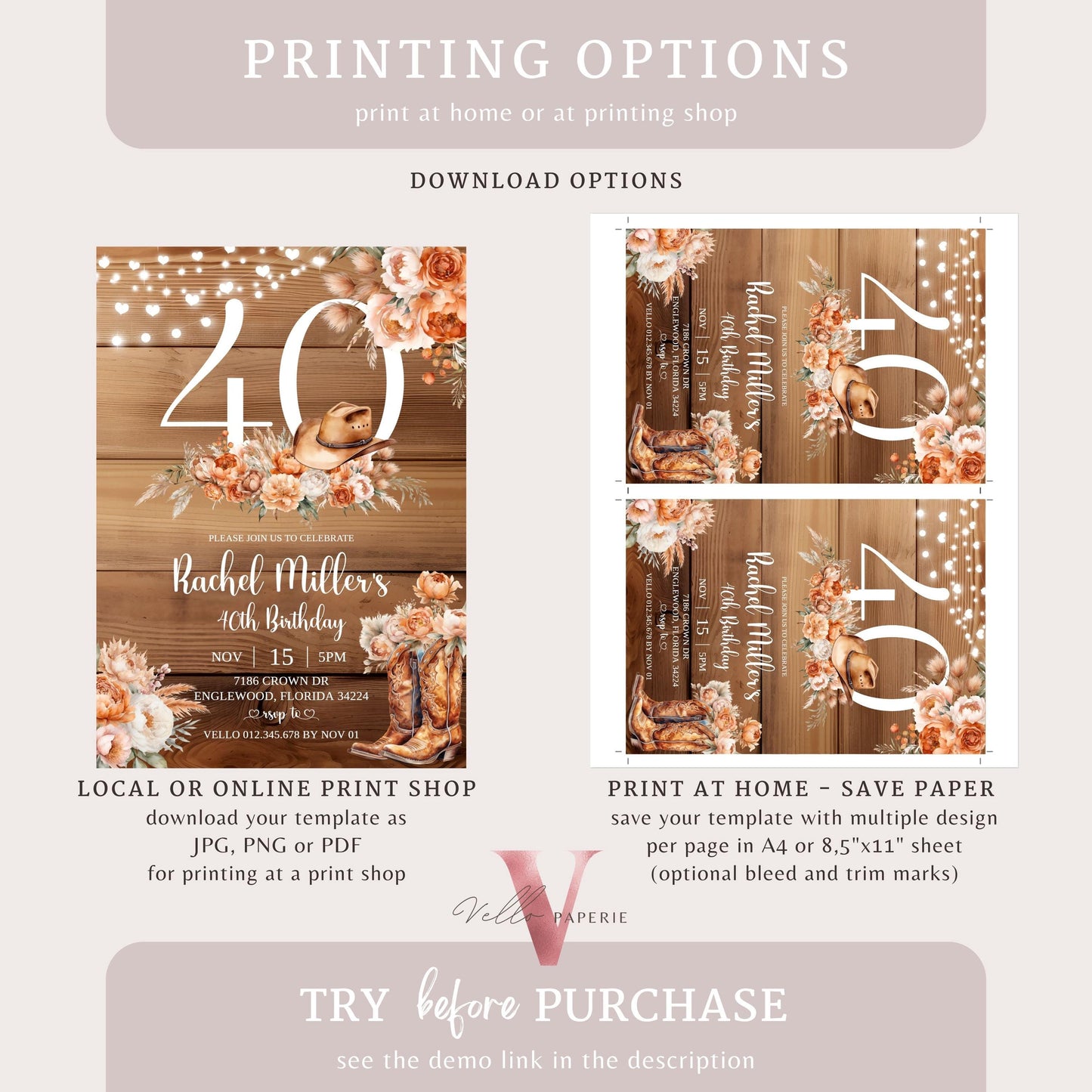 Western Rustic FALL EDITABLE AGE Birthday Party Invitation | Autumn Floral Pumpkin Birthday Invite | Rustic Wooden Terracota Autumn Flower