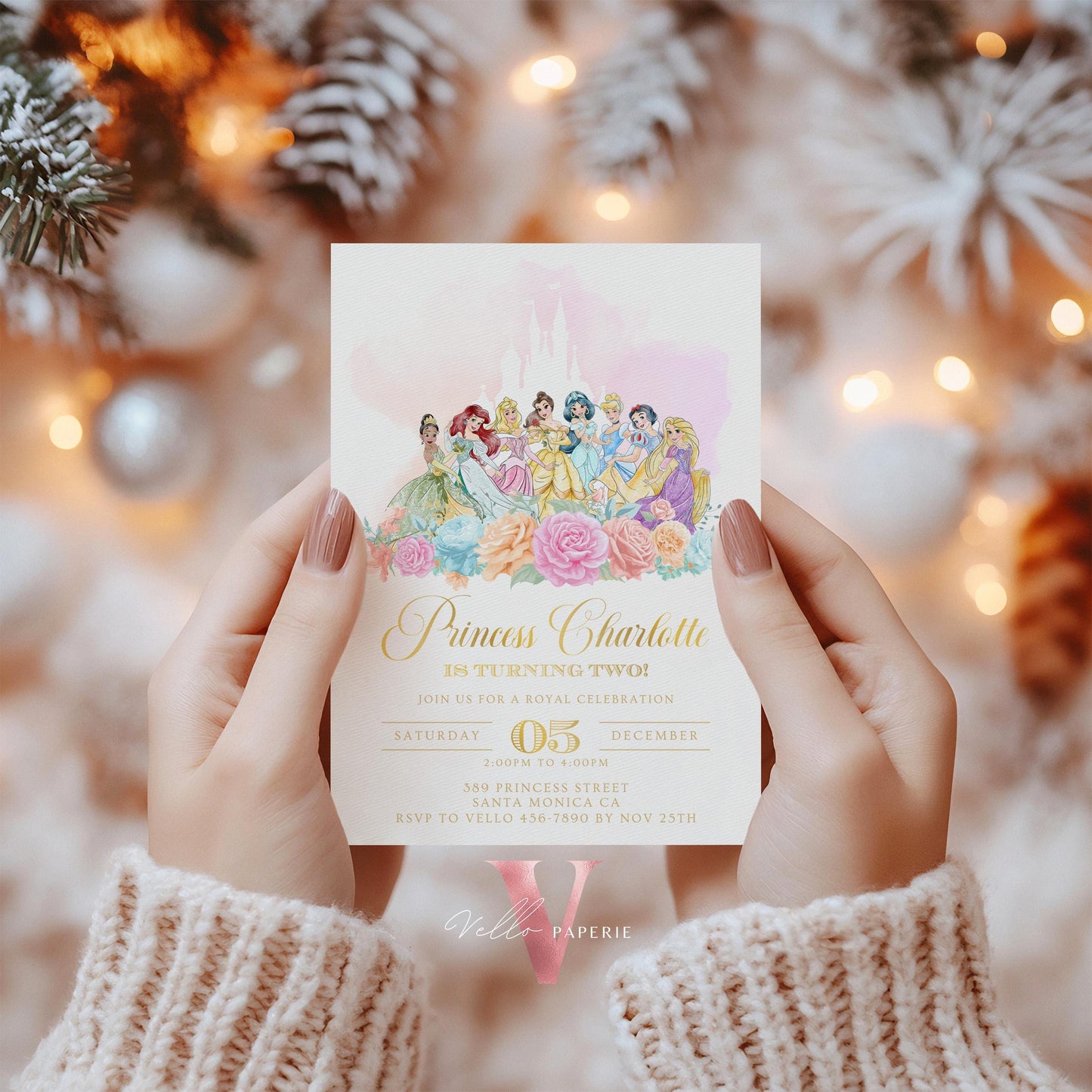 Editable Printable Photo Princess Birthday Welcome Sign | Once Upon a Time Birthday Party Decor Sign | Beige Gold Princess Watercolor 01