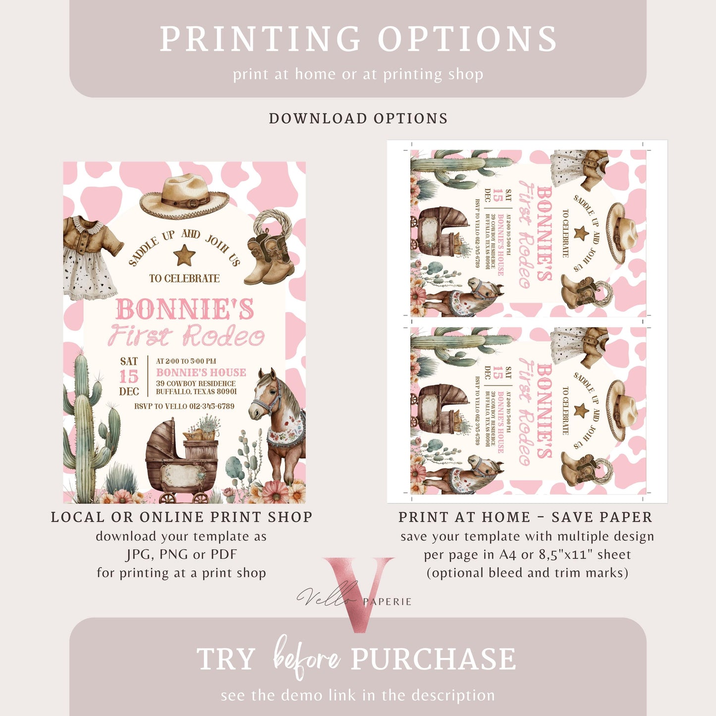 Editable "Age Rodeo" Yee Haw COWGIRL Birthday Invitation | Brown Pink ANY AGE Rodeo Cowgirl Party Invite | Girl Western West Wild Birthday