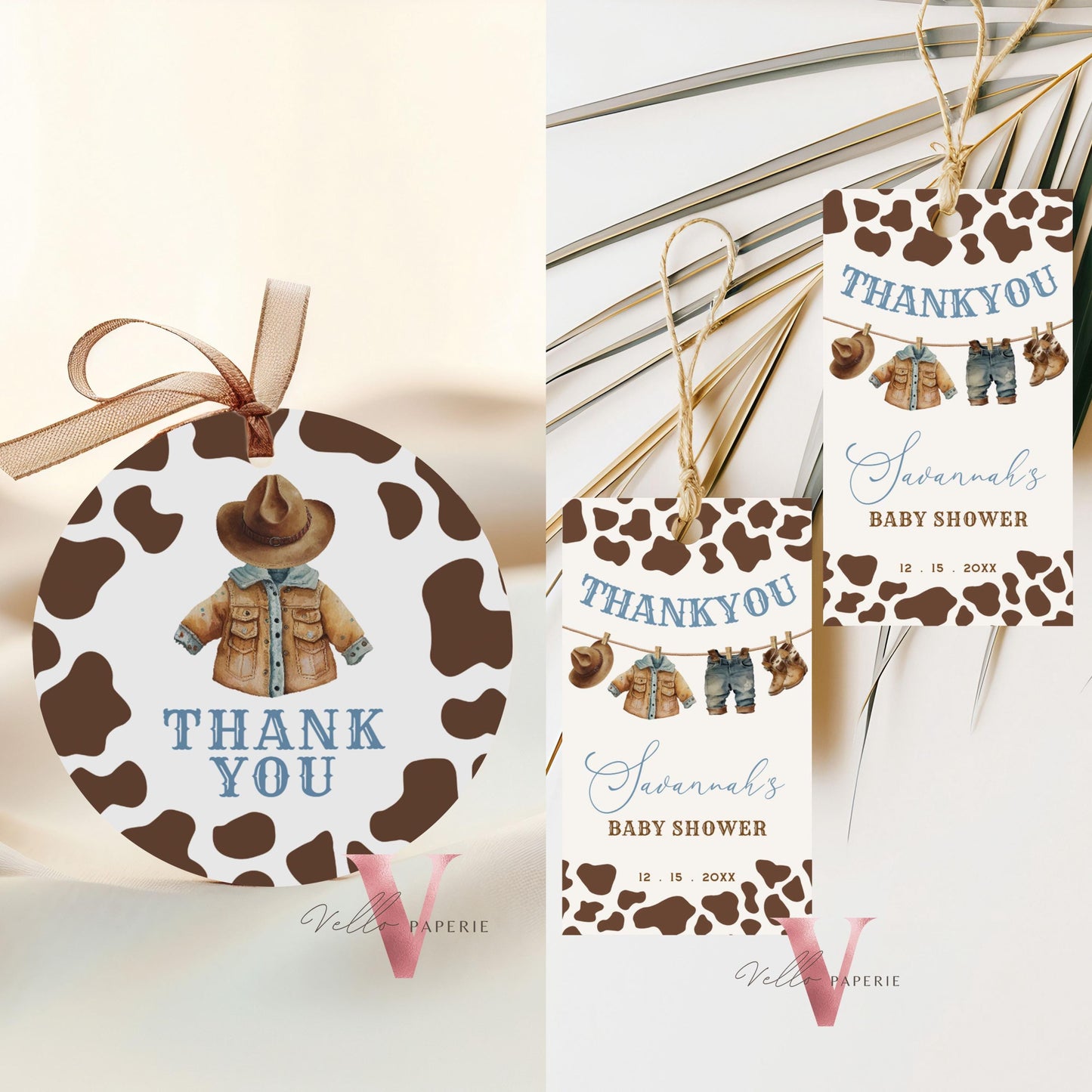 Cowboy Baby Shower or Birthday Round & Favor Tag | Wild West Little Cowboy Thankyou Card | Western Country Rodeo Baby Boy Gift Tag CBB01