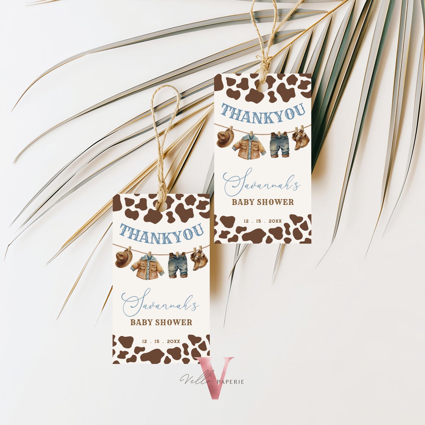Cowboy Baby Shower or Birthday Round & Favor Tag | Wild West Little Cowboy Thankyou Card | Western Country Rodeo Baby Boy Gift Tag CBB01