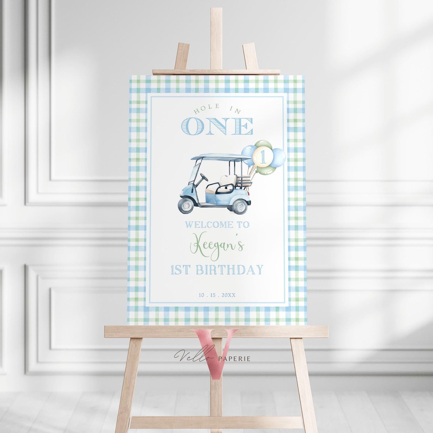 Editable Hole In One Birthday or Baby Shower Bundle | Lets Par-tee Golf ANY AGE Party Decor | Golfing Masters Blue Favors, Invite BGB01