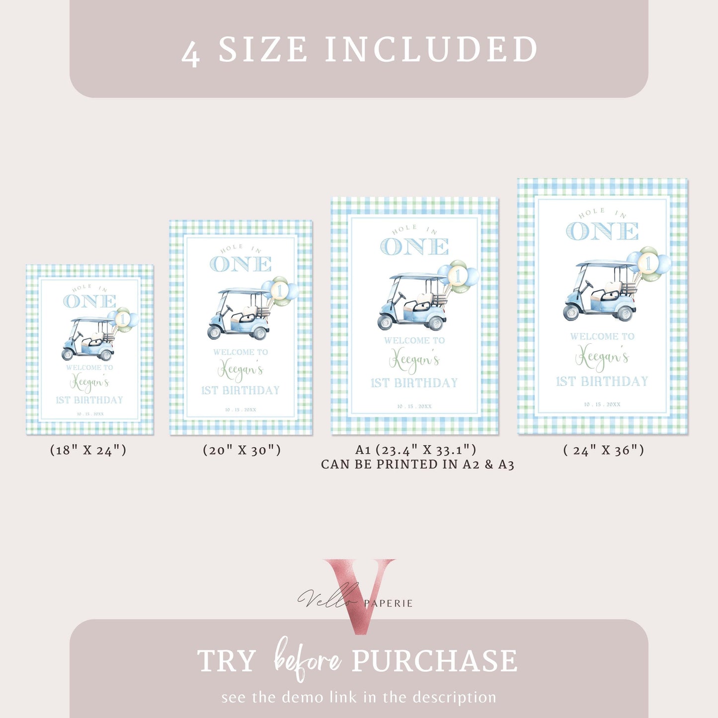 Editable Hole In One Birthday or Baby Shower Bundle | Lets Par-tee Golf ANY AGE Party Decor | Golfing Masters Blue Favors, Invite BGB01