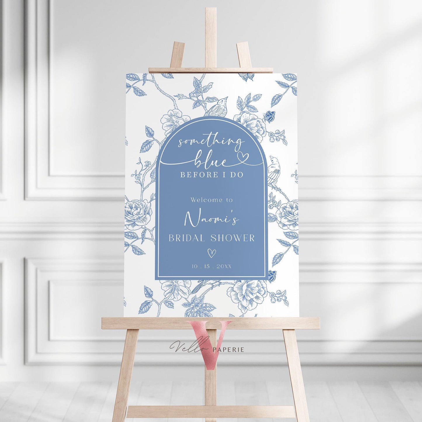 Something Blue before I DO Bridal Shower Party Welcome Sign | Blue Toile de Juoy Flower Party Sign | Arch Vintage Blue Bride to Be SBB01
