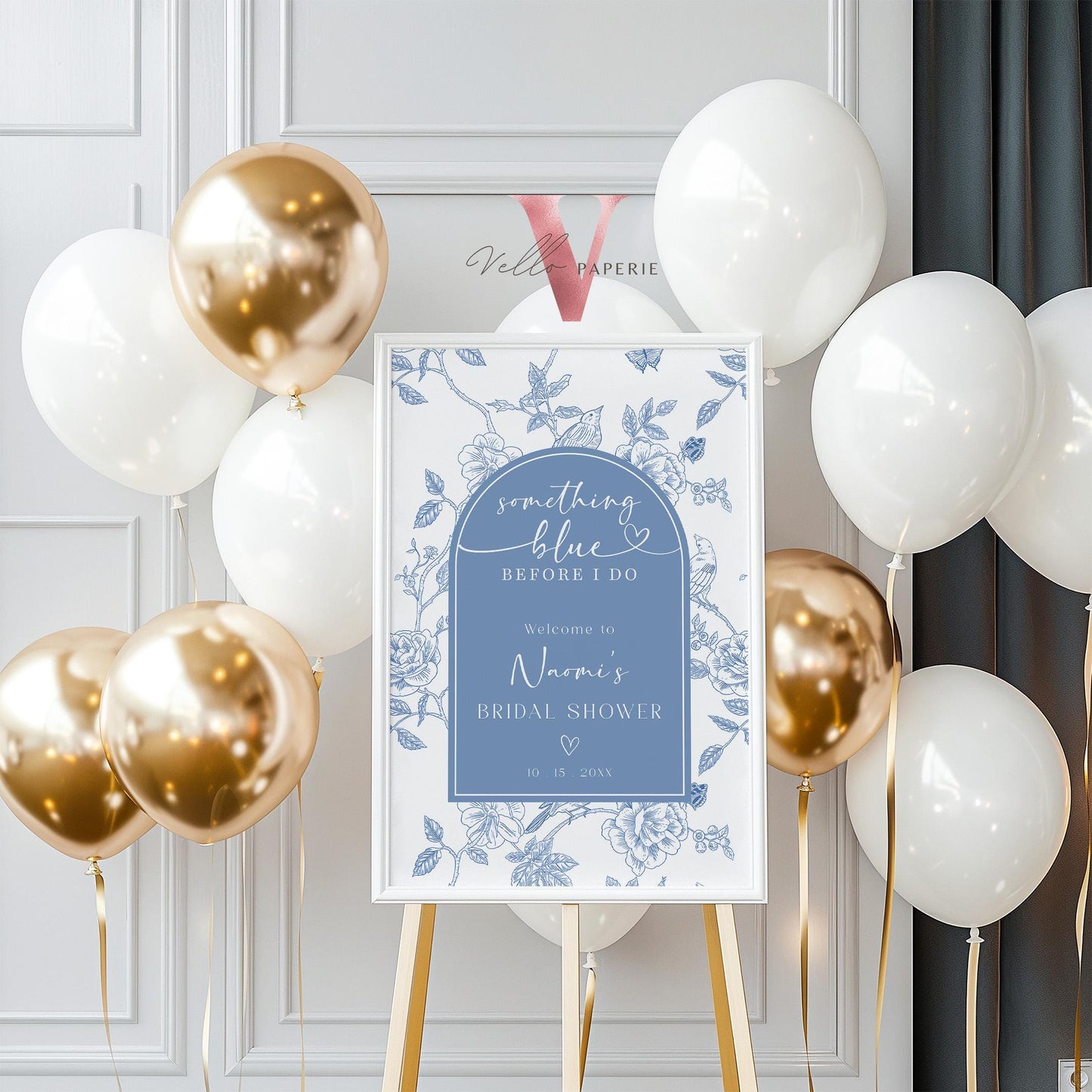 Something Blue before I DO Bridal Shower Party Welcome Sign | Blue Toile de Juoy Flower Party Sign | Arch Vintage Blue Bride to Be SBB01