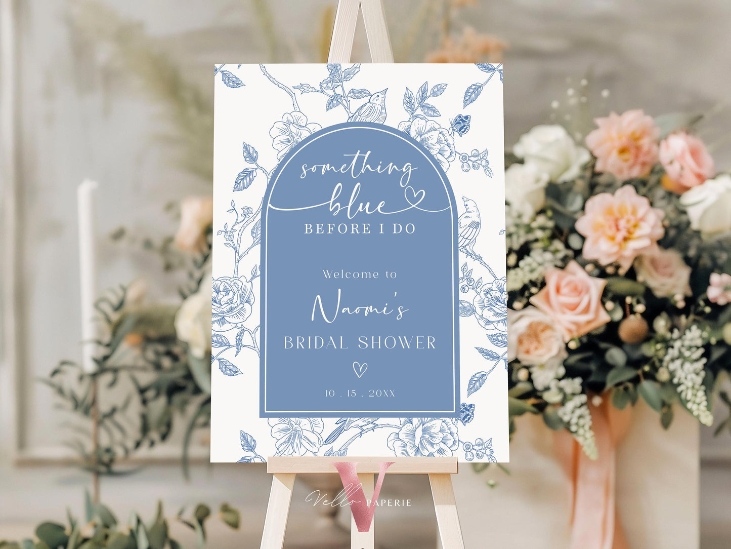 Something Blue before I DO Bridal Shower Party Welcome Sign | Blue Toile de Juoy Flower Party Sign | Arch Vintage Blue Bride to Be SBB01