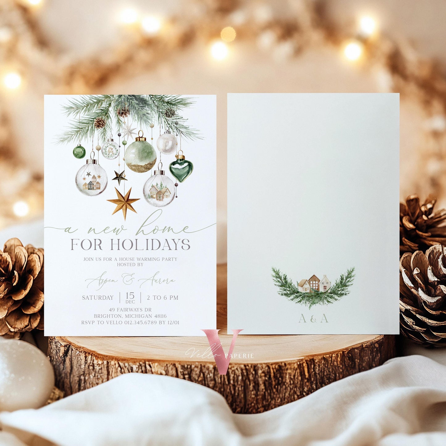 Neutral Winter House Warming Invitation | Silver Home Sweet Home Party Invite | Modern or Rustic New House Celebration Christmas Decor WHW01