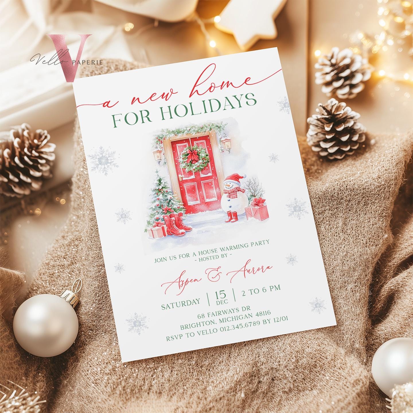 Winter House Warming Invitation | Neutral X'mas Home Sweet Home Party Invite | Modern Rustic New House Celebration Christmas Decor WHW01